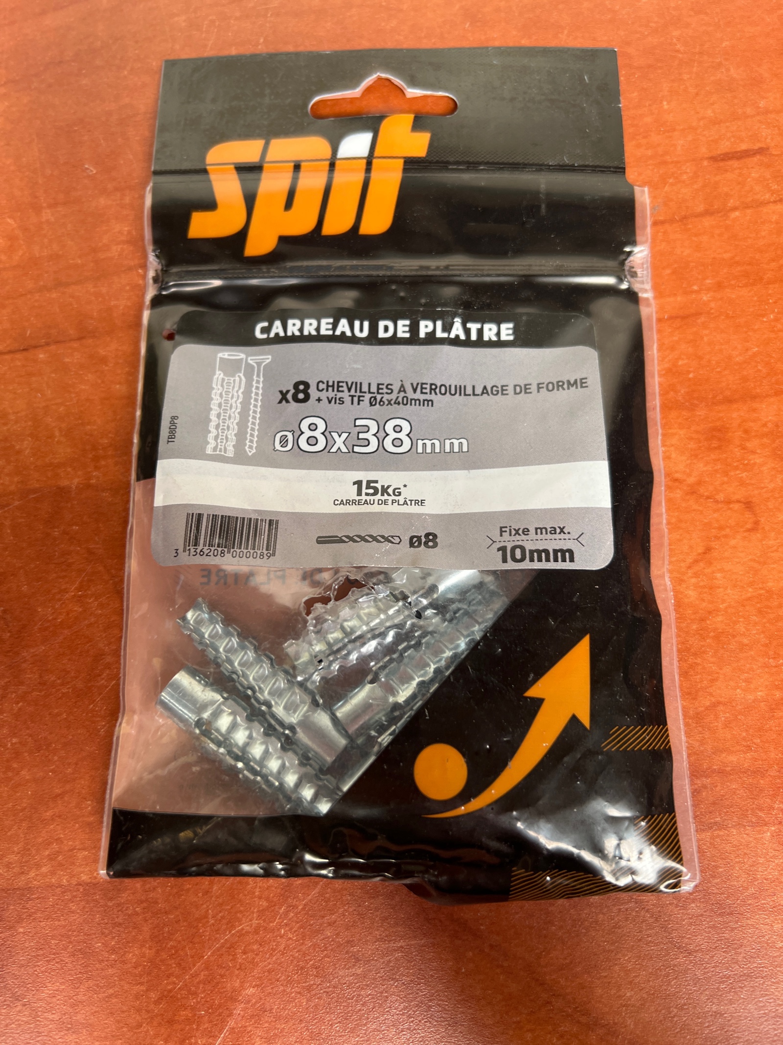 Spit chevilles à verrouillage de forme Ø8 x 38 mm + vis TF Ø5 x 40 (x8) – Carreau de plâtre