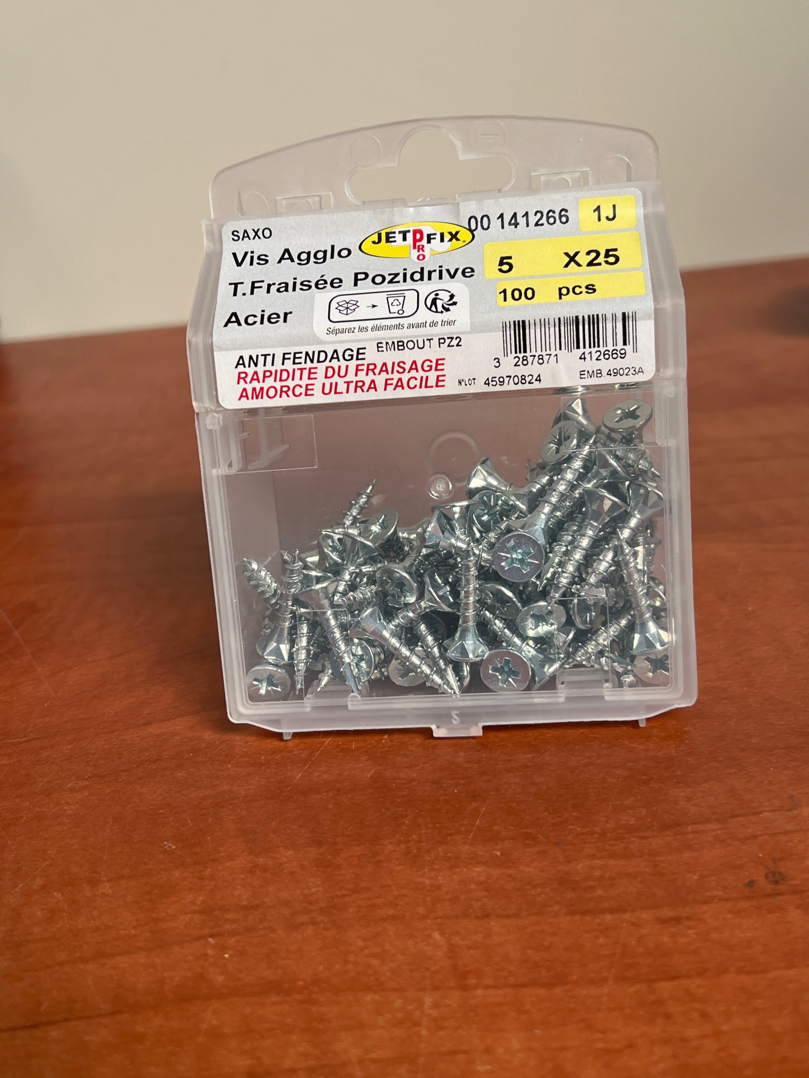 Jetfix SAXO vis aggloméré tête fraisée Pozidrive 5 x 25 mm acier (boîte 100 pcs)