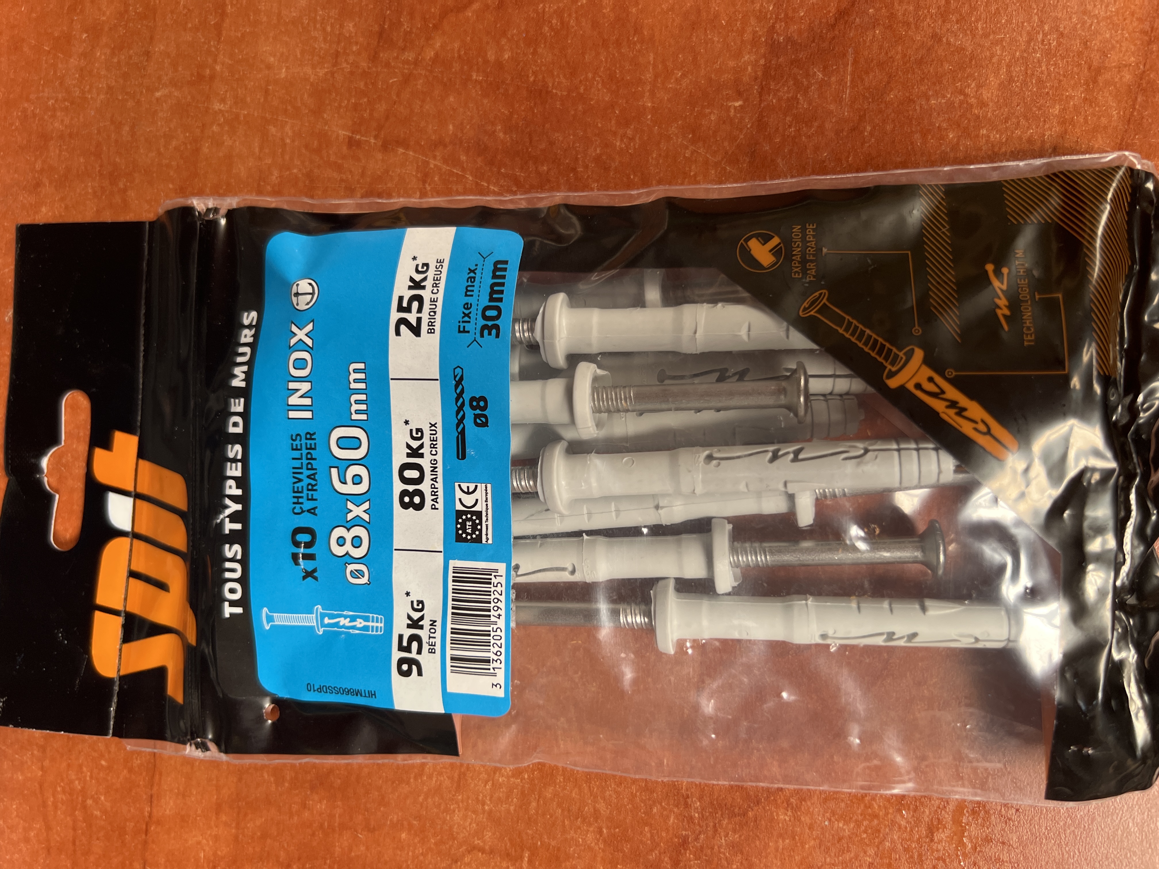 Lot de 10 chevilles à frapper inox SPIT HITM 8 x 60 mm
