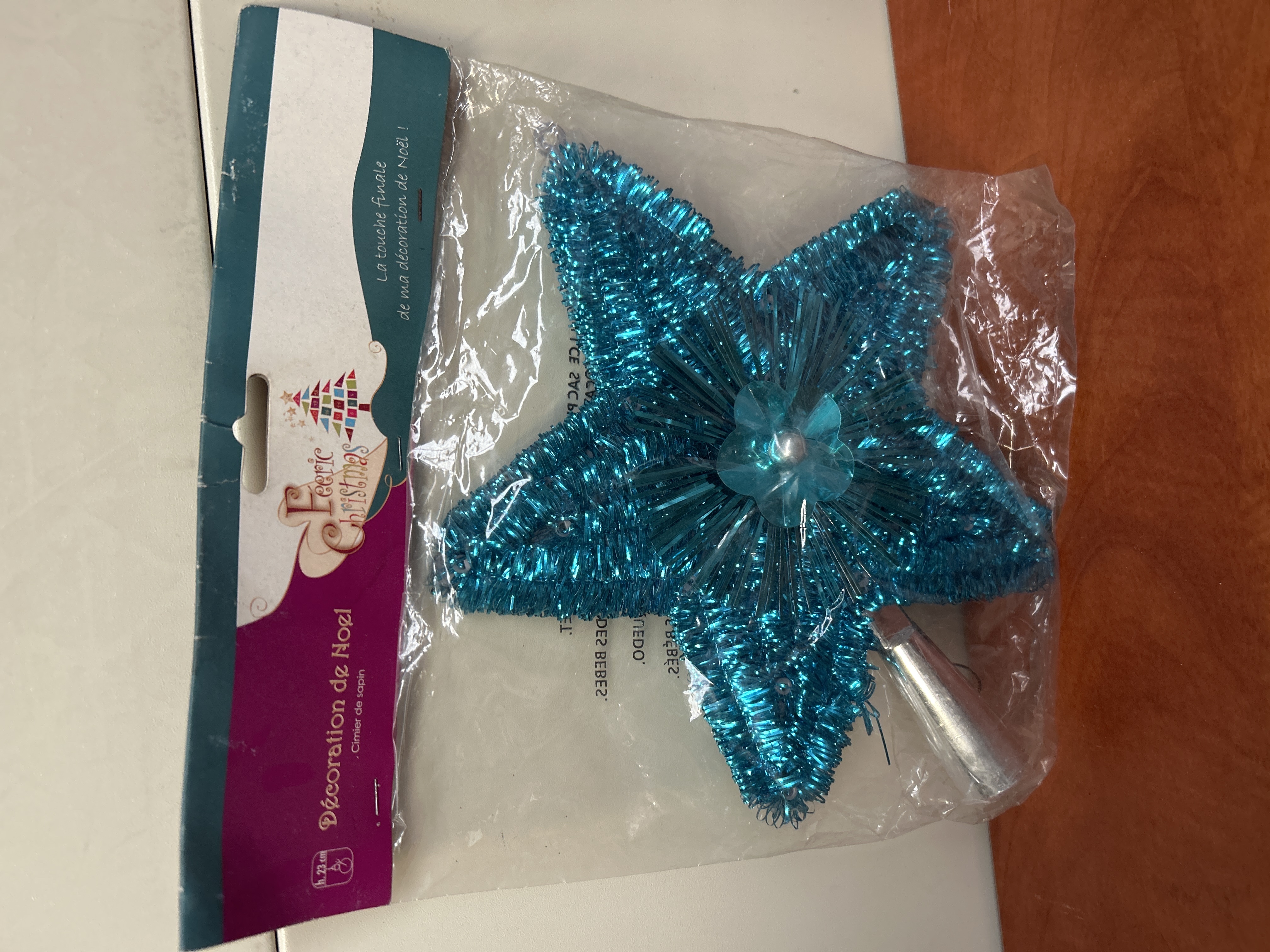 Cimier étoile bleu turquoise pour sapin de Noël