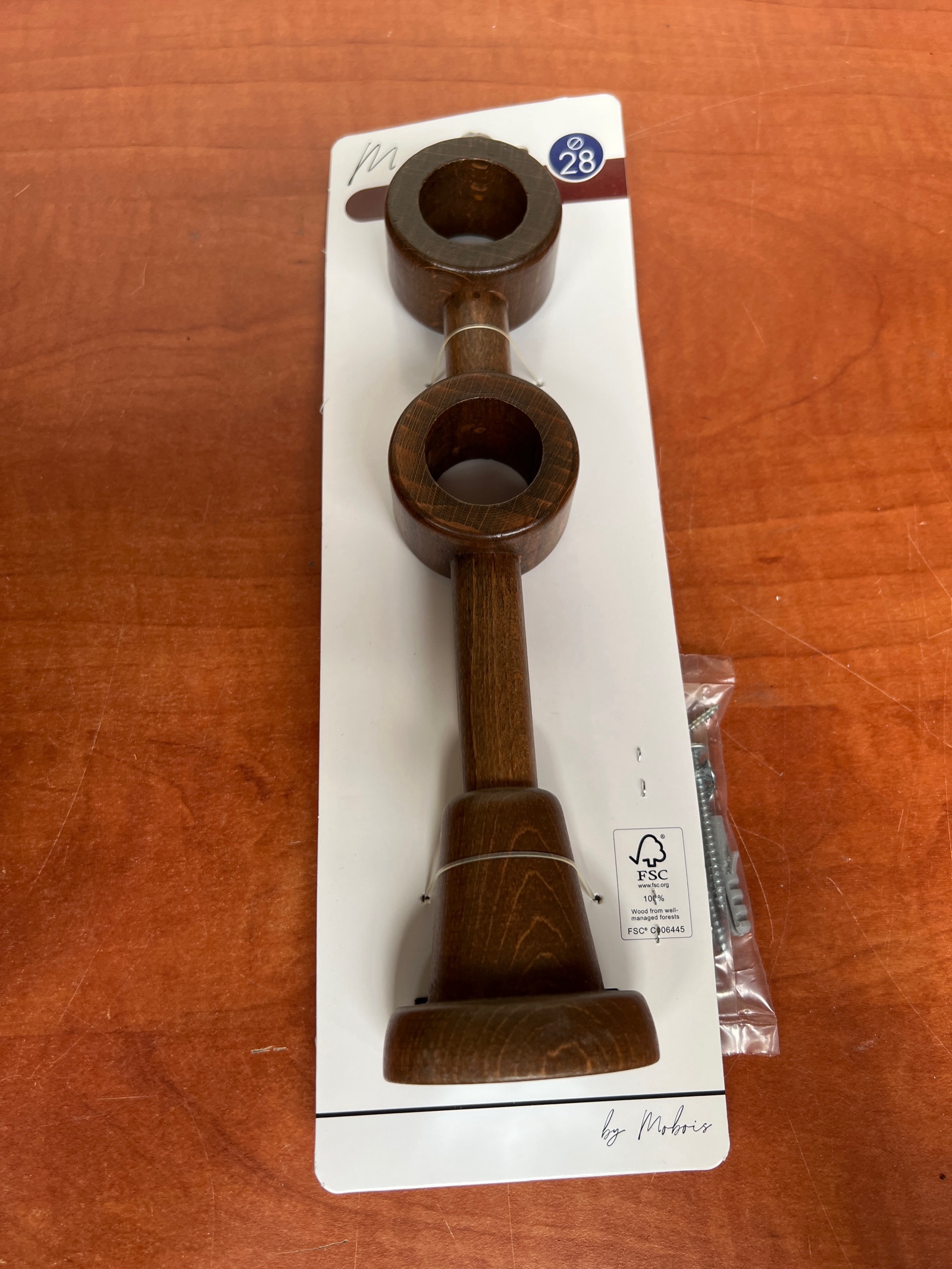 Support double de tringle à rideaux en bois Ø28
