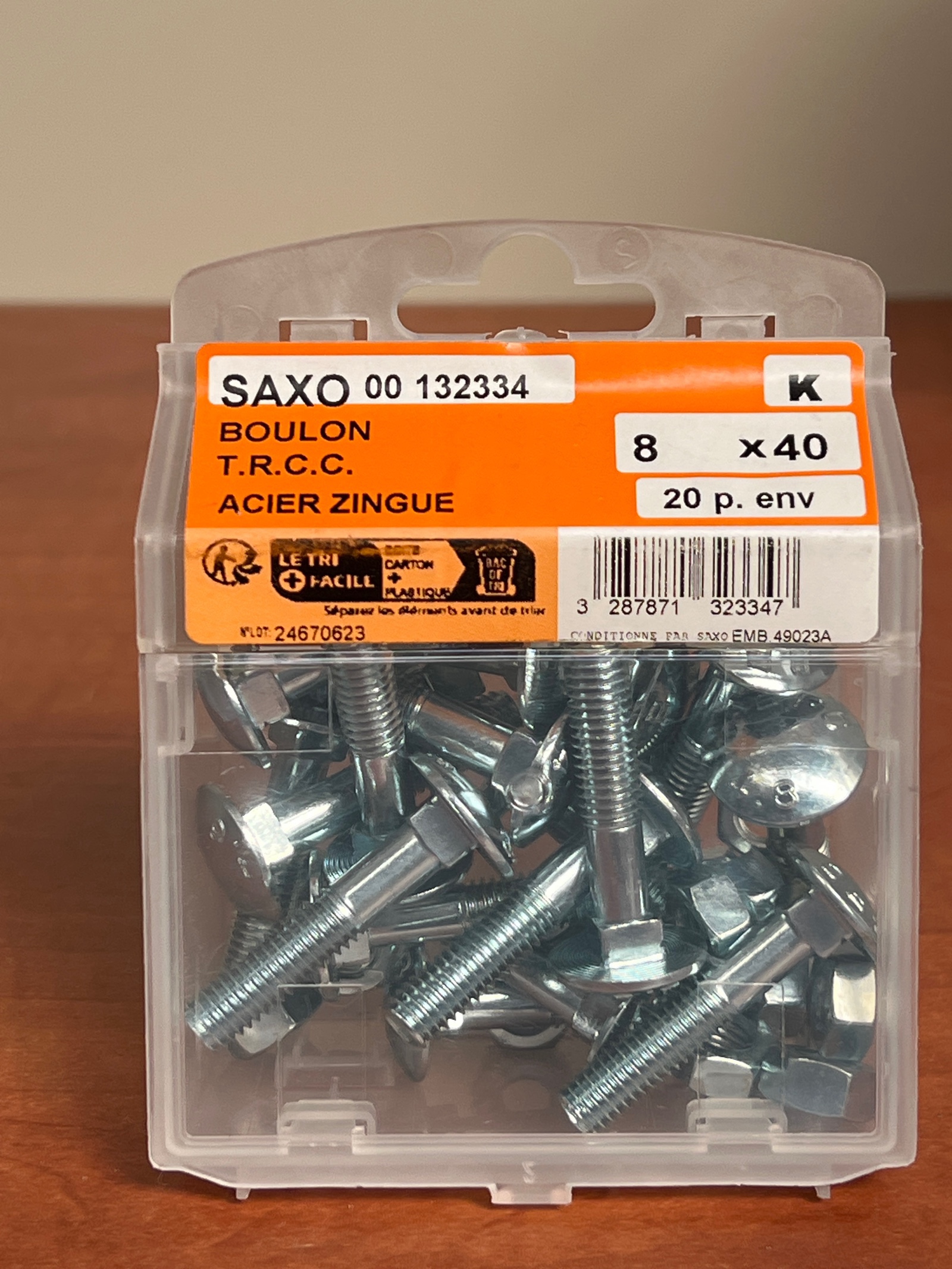 SAXO Boulons T.R.C.C. acier zingué 8 x 40