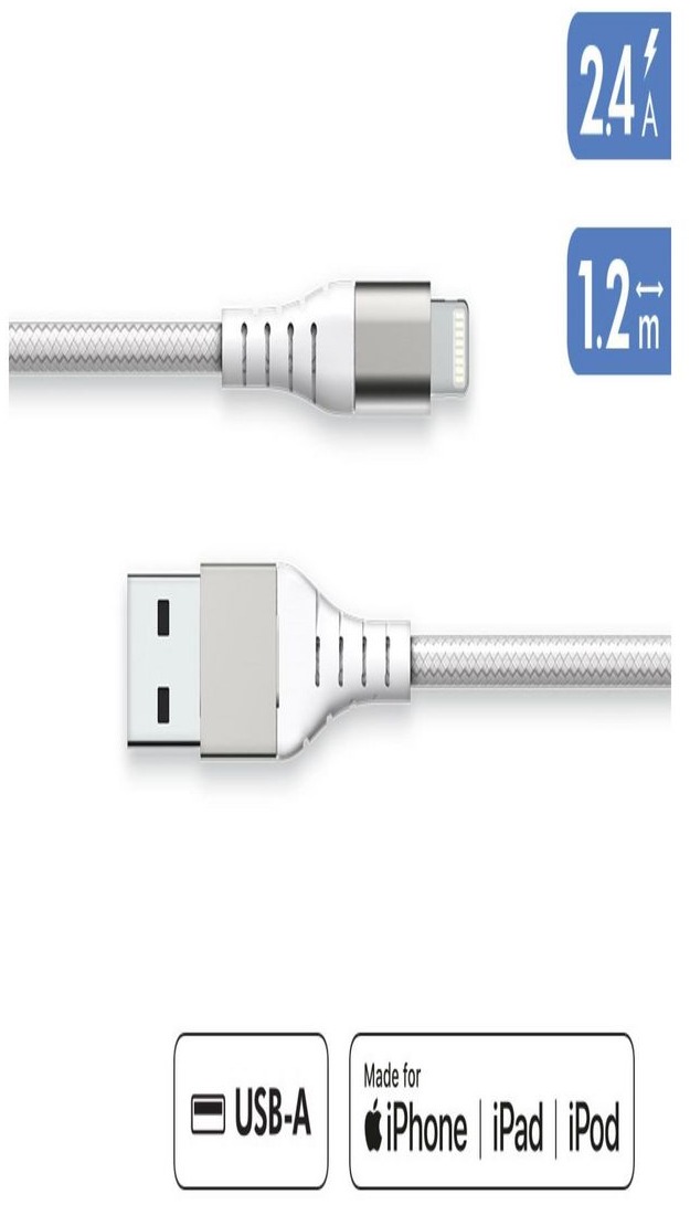 Câble USB-A vers Lightning Force Case 1,2 m blanc