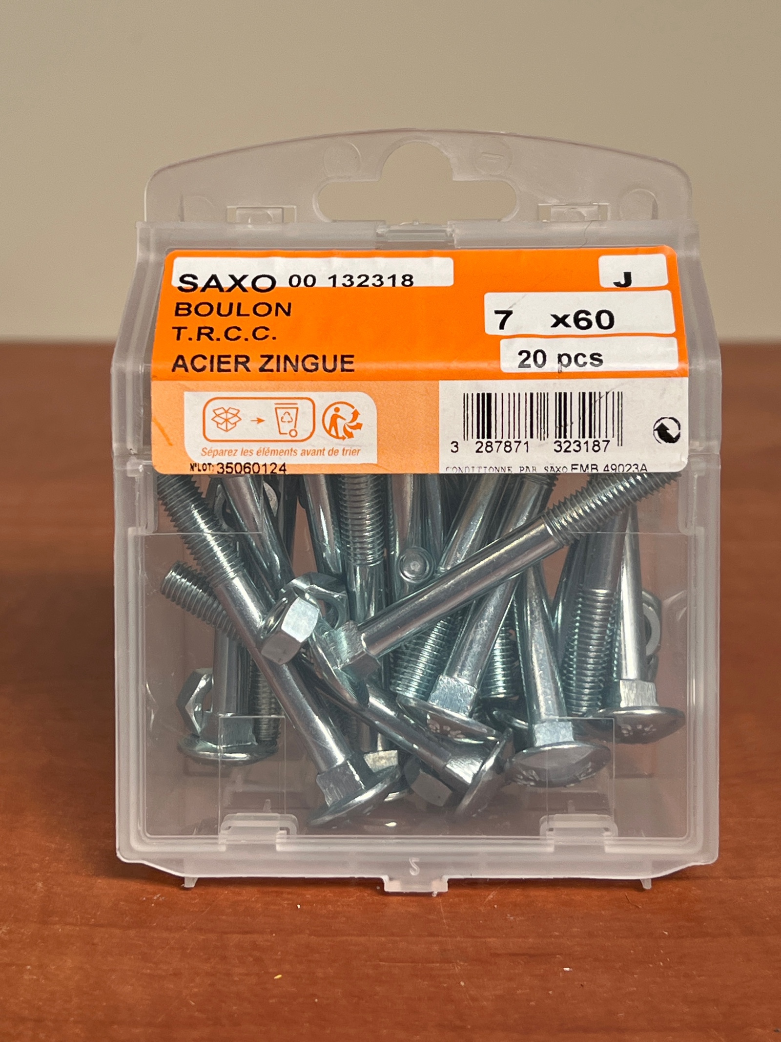 SAXO Boulons T.R.C.C. acier zingué 7 x 60 (boîte de 20)