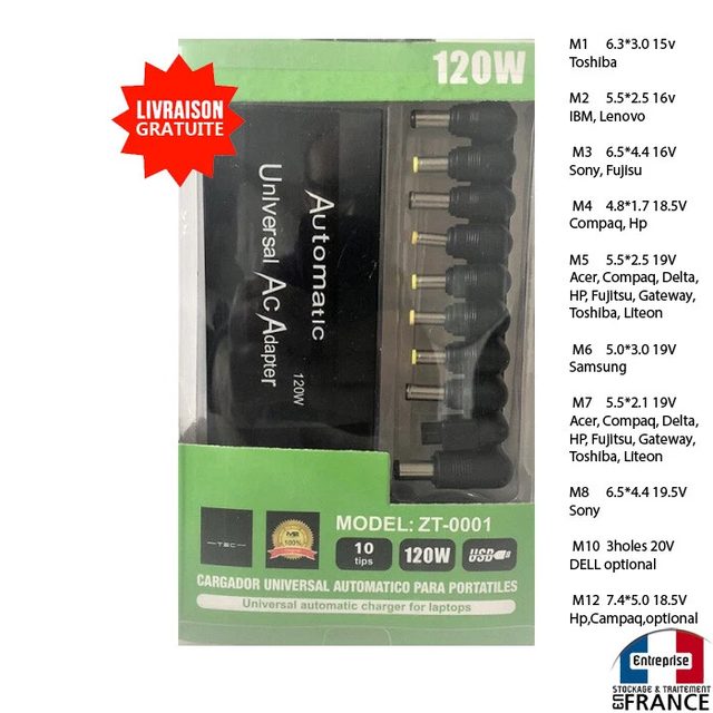 Chargeur Universel . Adaptateur Secteur Pour Ordinateur Portatif  120w
