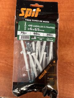 Spit lot de 20 chevilles à frapper nylon 6 x 65 mm
