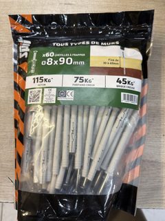 Sachet de 60 chevilles 8x90 mm – tous types de murs