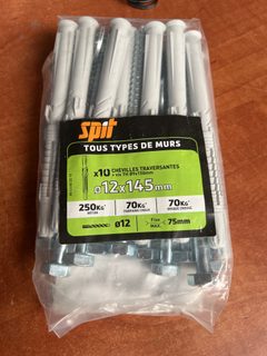 Chevilles traversantes Spit 12x145 mm avec vis TH - lot de 10 - tous types de murs