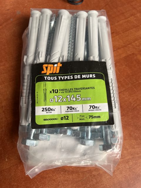 Chevilles traversantes Spit 12x145 mm avec vis TH - lot de 10 - tous types de murs
