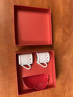 Coffret 2 tasses en céramique blanche et rouge Miya Maisons du Monde