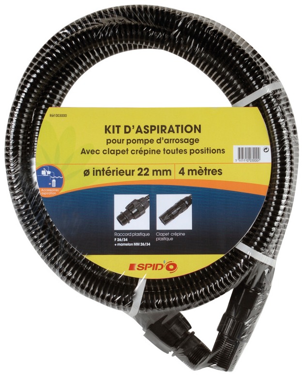 Kit d'aspiration Spido 4 m Ø22 mm pour pompe de surface
