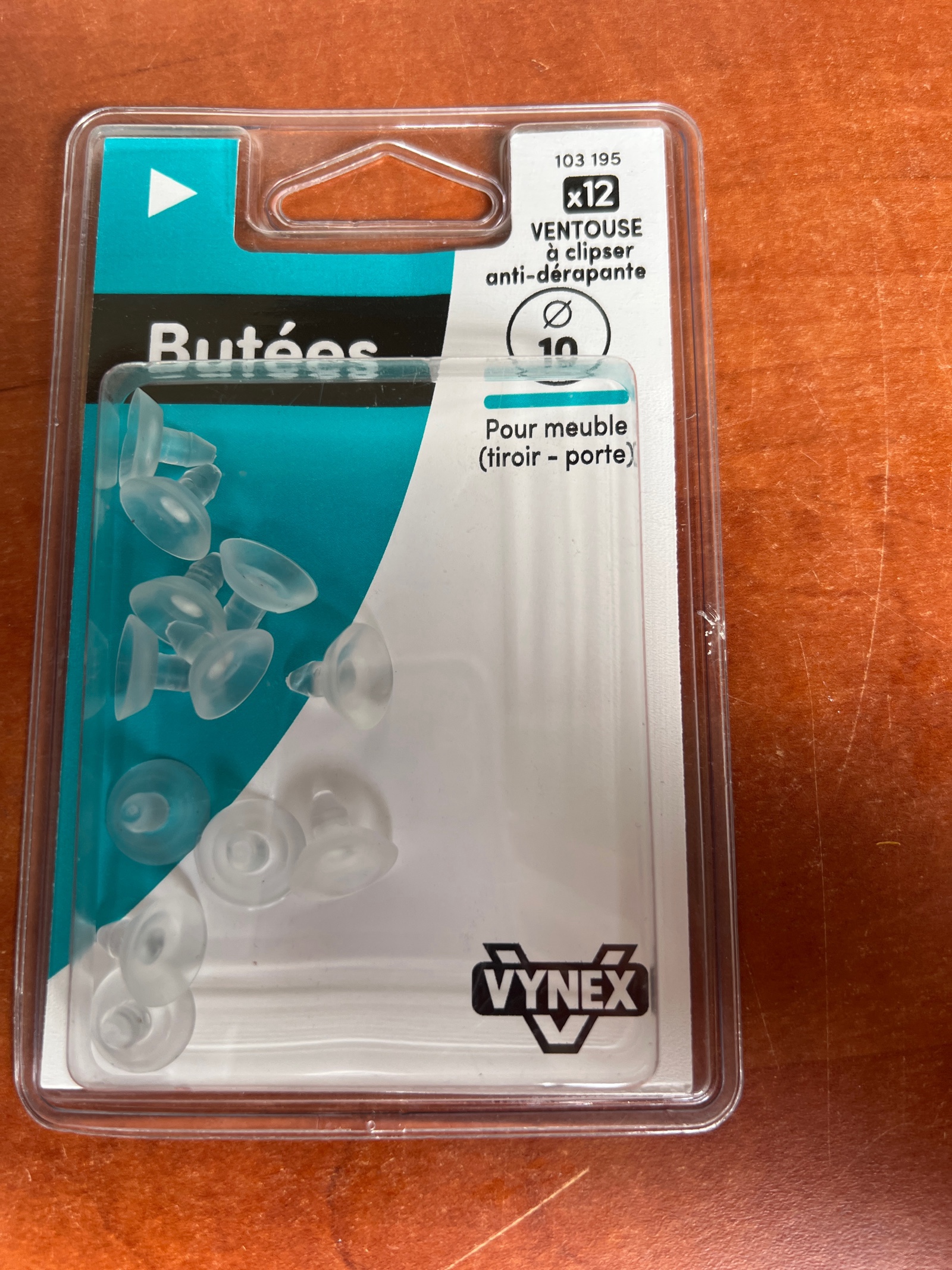 Vynex Butées ventouse à clipser anti-dérapante Ø10 mm (x12) pour meuble, tiroir, porte