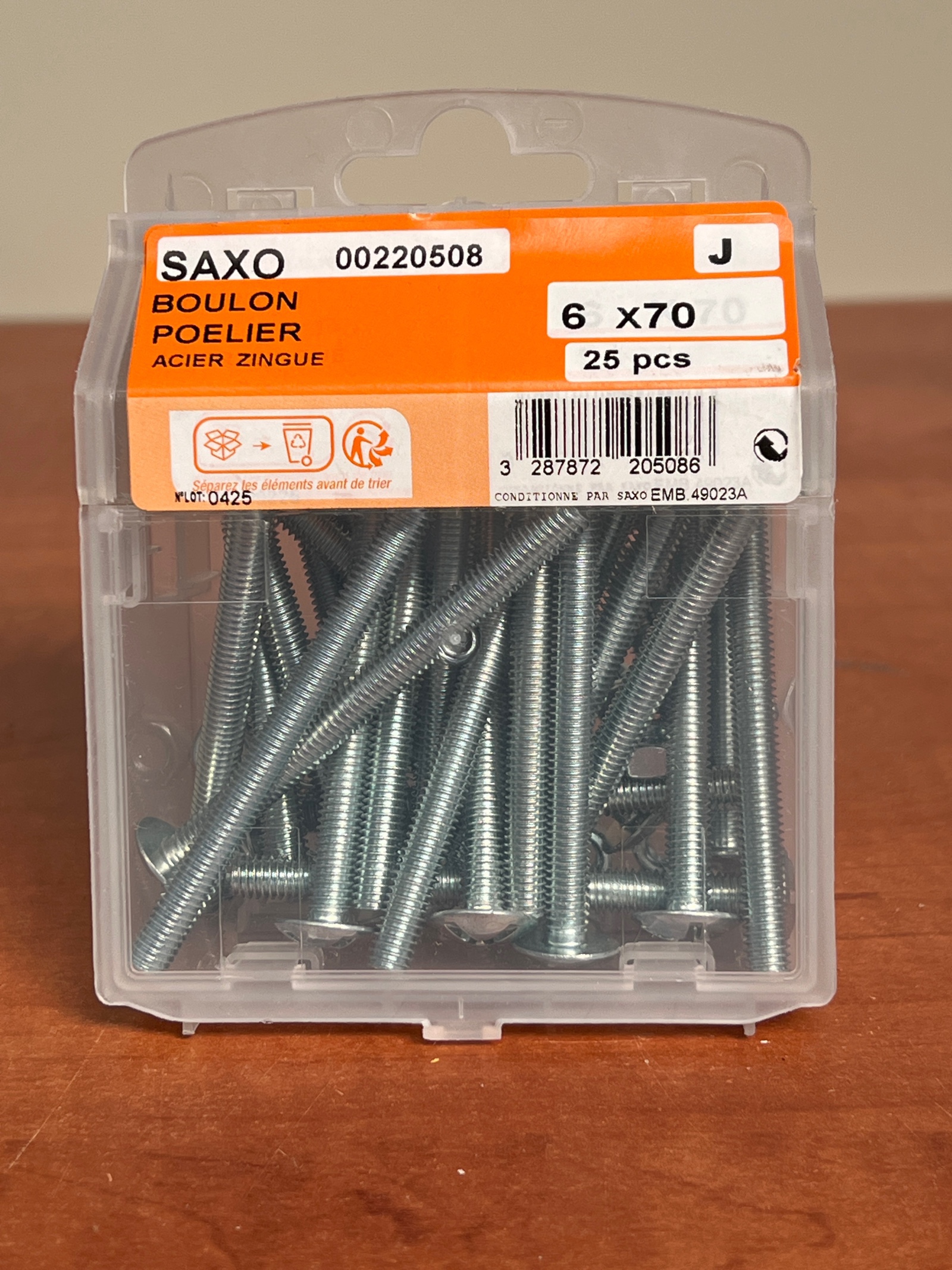 SAXO Boulons poelier 6 x 70 mm acier zingué (boîte de 25)