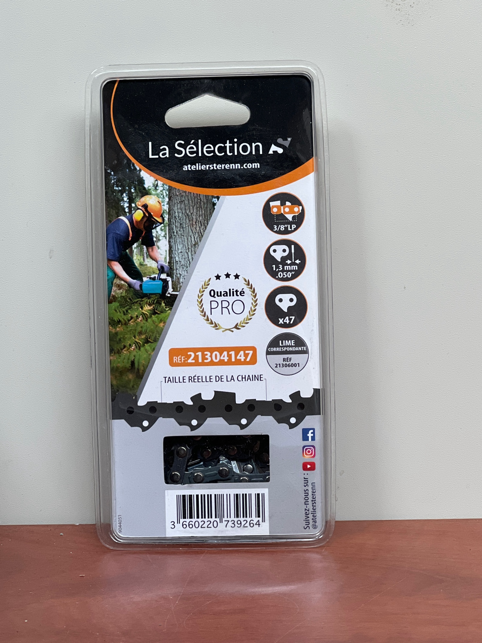 La Sélection chaîne de tronçonneuse 1,3 mm (0.050), 47 maillons, lime 5/32