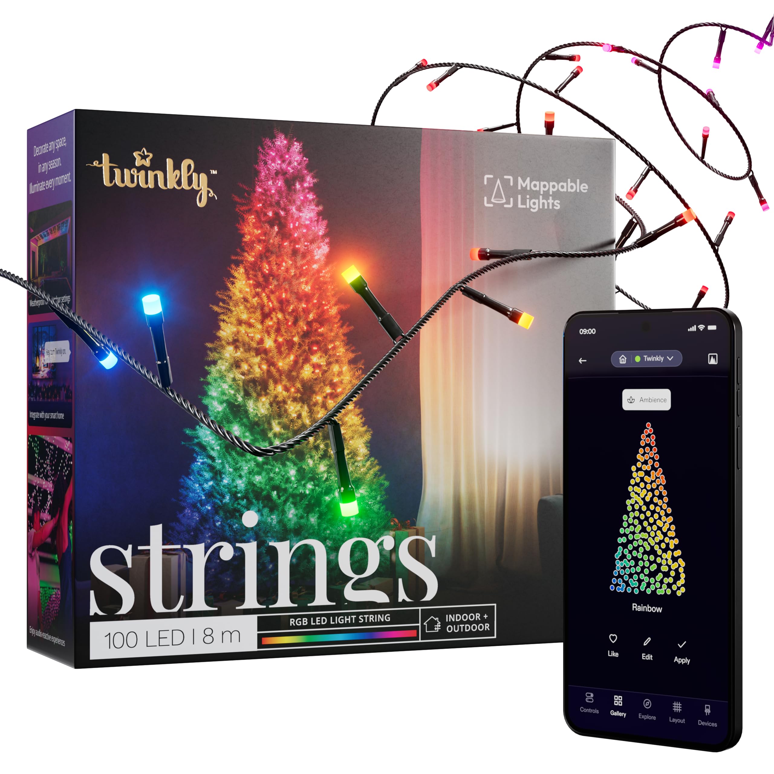 Guirlande Twinkly RVB, noir, 100 lampes 8 m