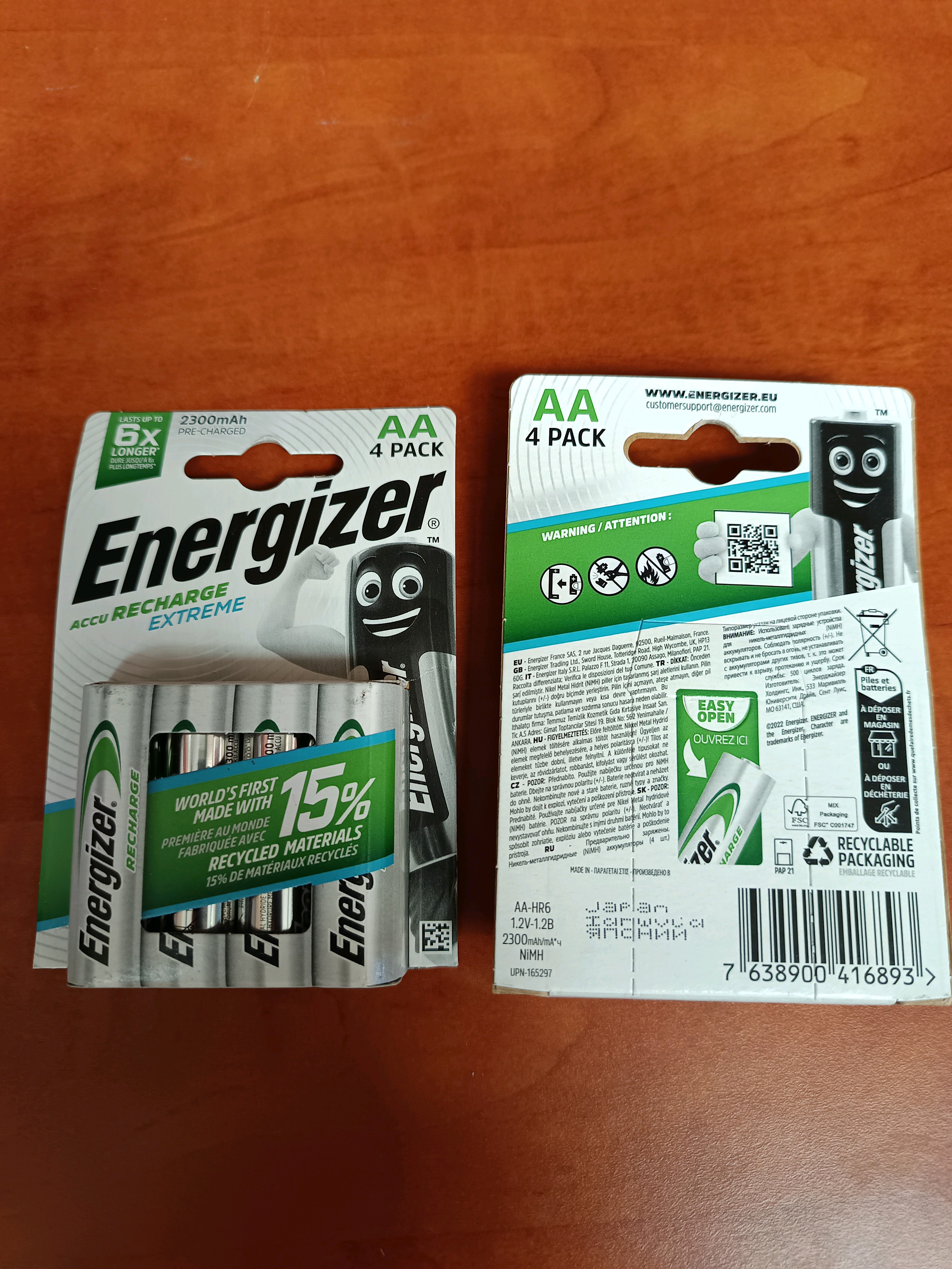 Energizer Recharge Extreme AA 2300 mAh – Pack de 4 piles rechargeables