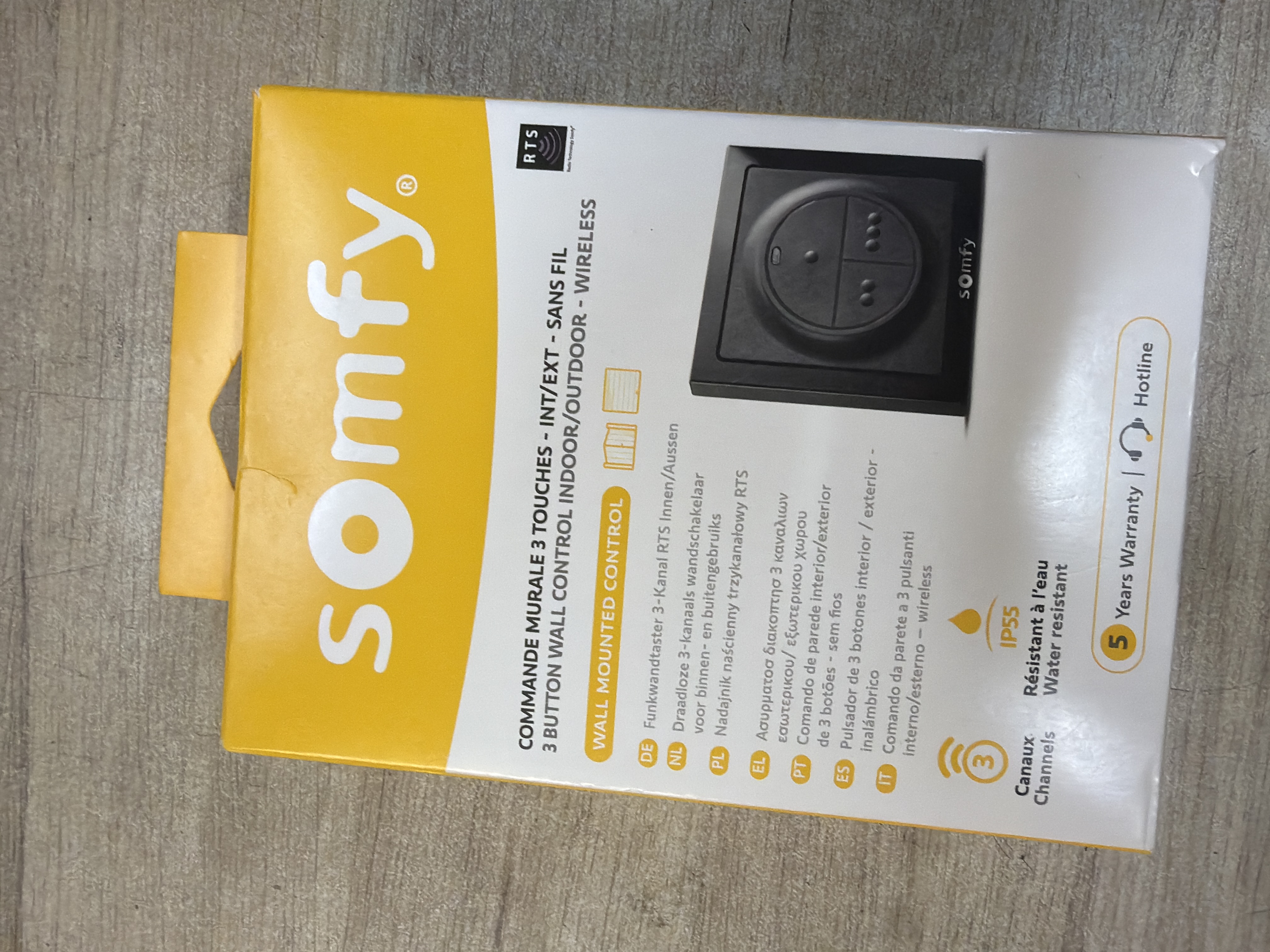 Somfy commande murale sans fil RTS 3 boutons intérieur/extérieur
