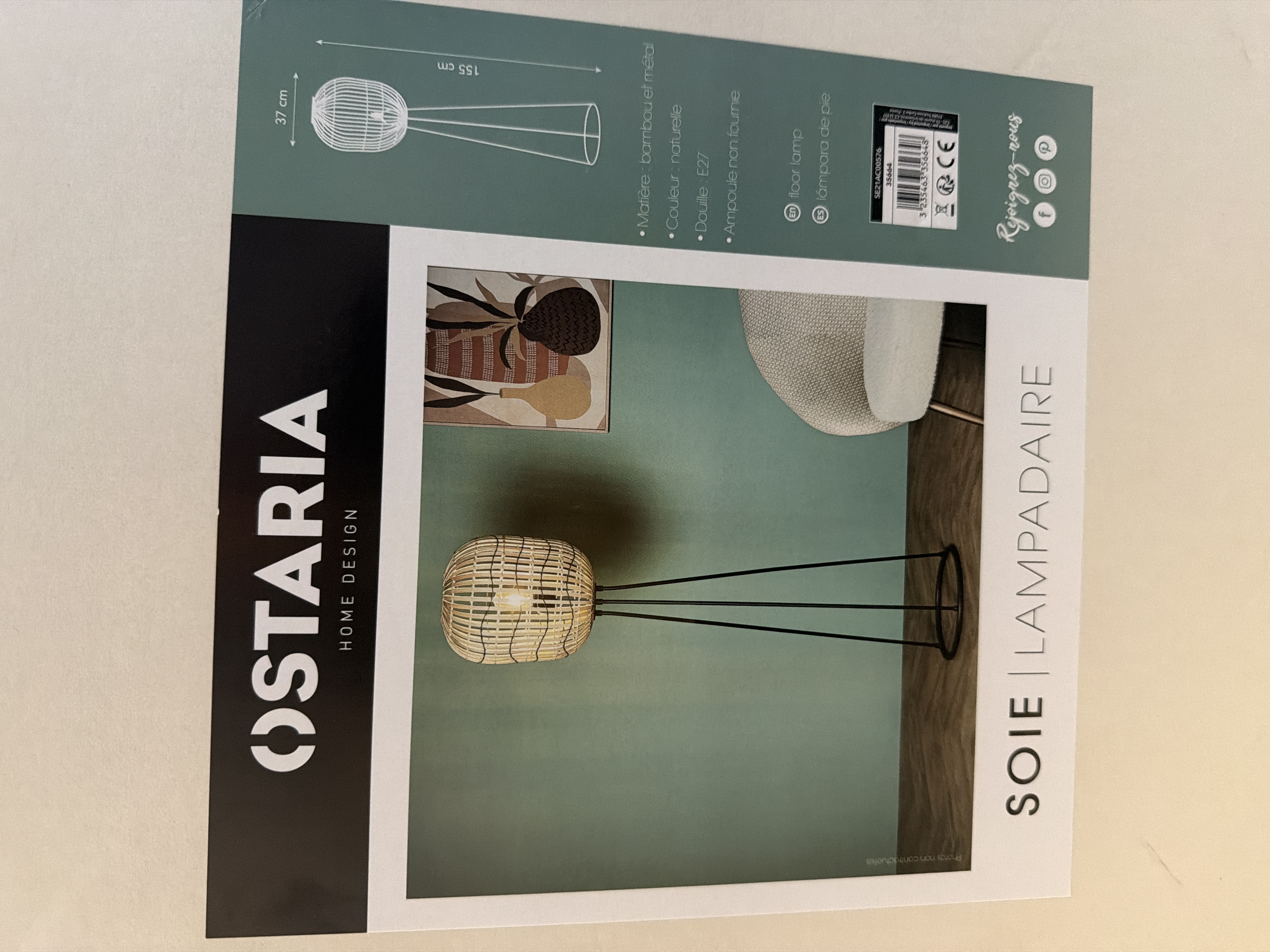 Lampadaire Ostaria Soie en bambou et métal 155 cm