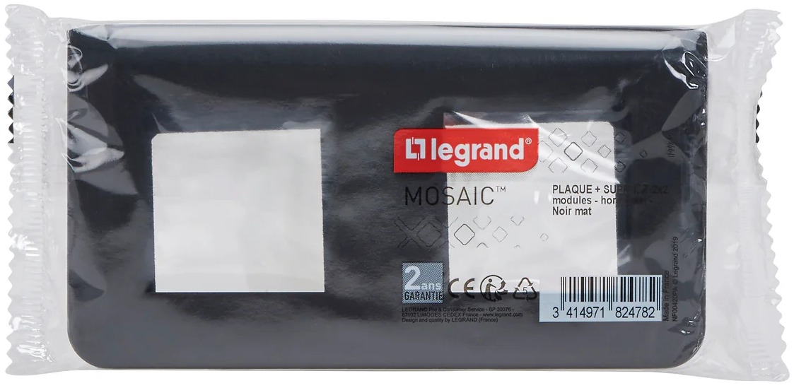 Legrand Mosaic plaque avec support 2x2 modules noir mat