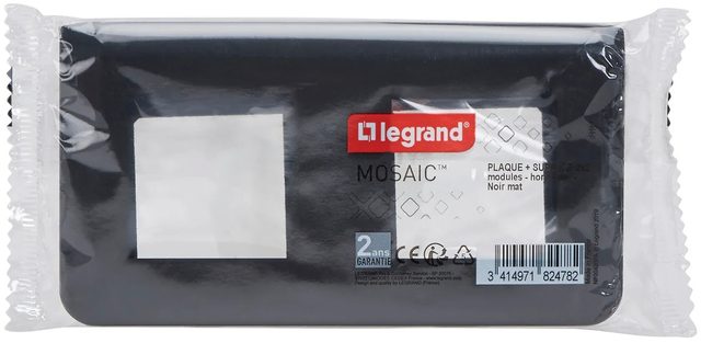 Legrand Mosaic plaque avec support 2x2 modules noir mat