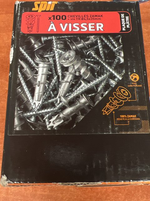 Chevilles Zamak à visser SPIT 4,5 x 35 mm avec vis - boîte de 100