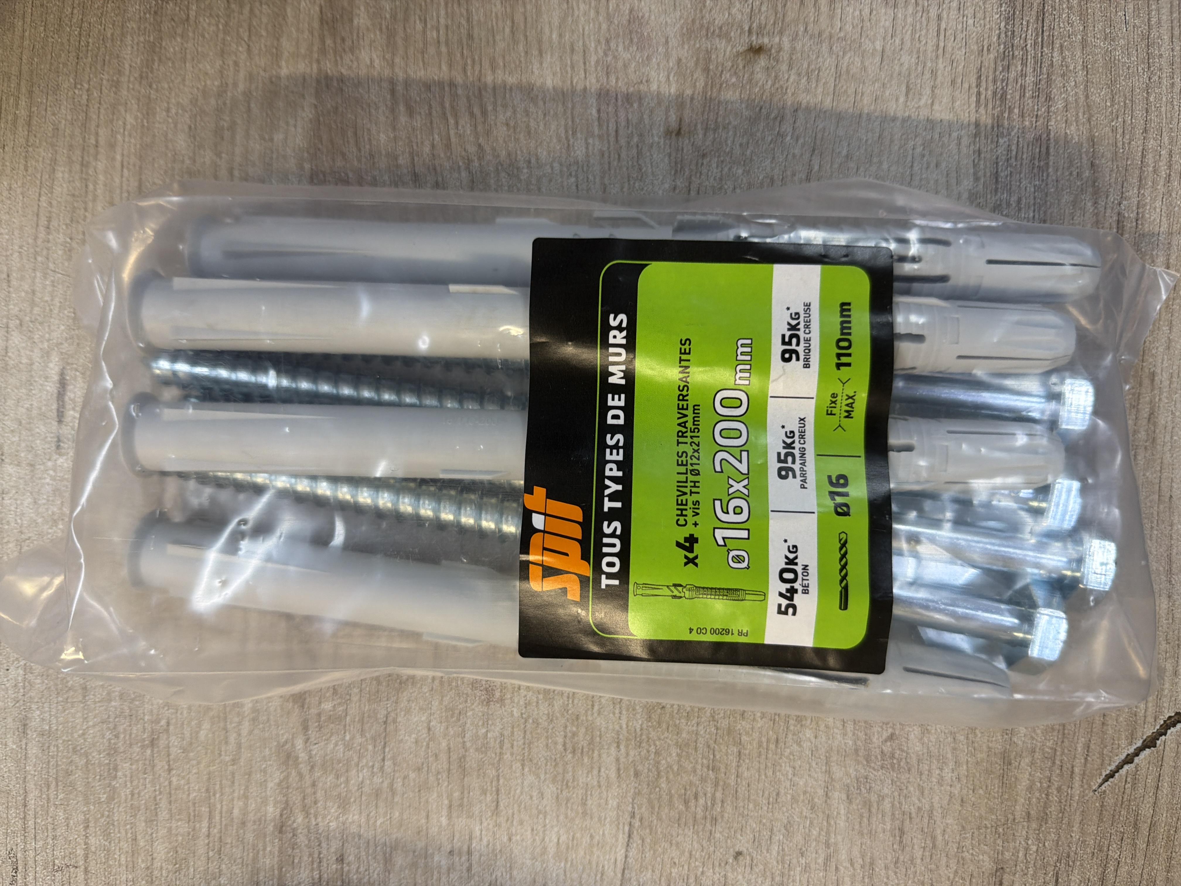 Spit chevilles Ø16 x 200 mm (x4) – tous types de murs