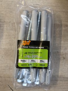 Spit chevilles Ø16 x 200 mm (x4) – tous types de murs