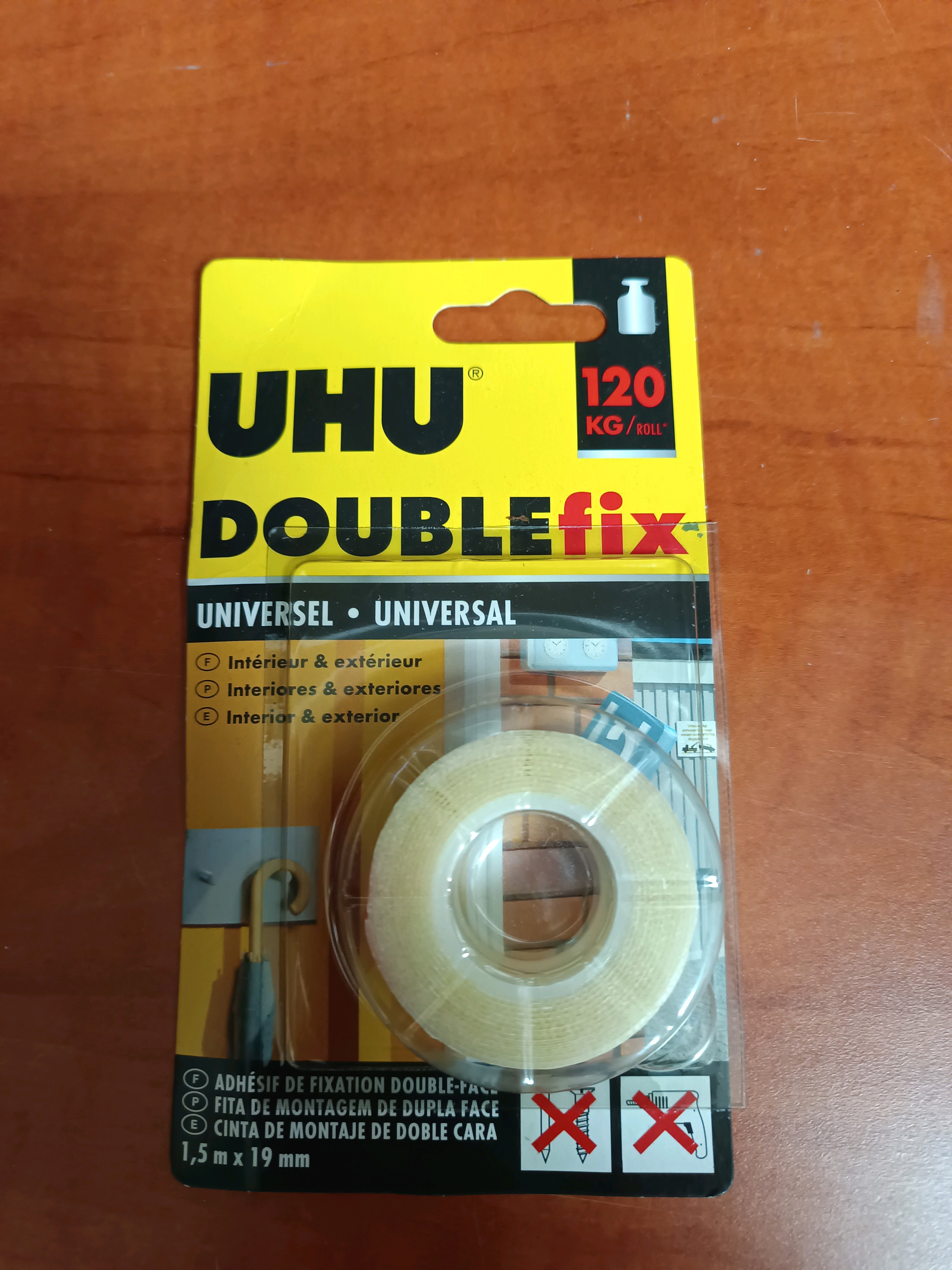UHU DOUBLEfix Universal - Ruban adhésif double-face 1,5 m x 19 mm