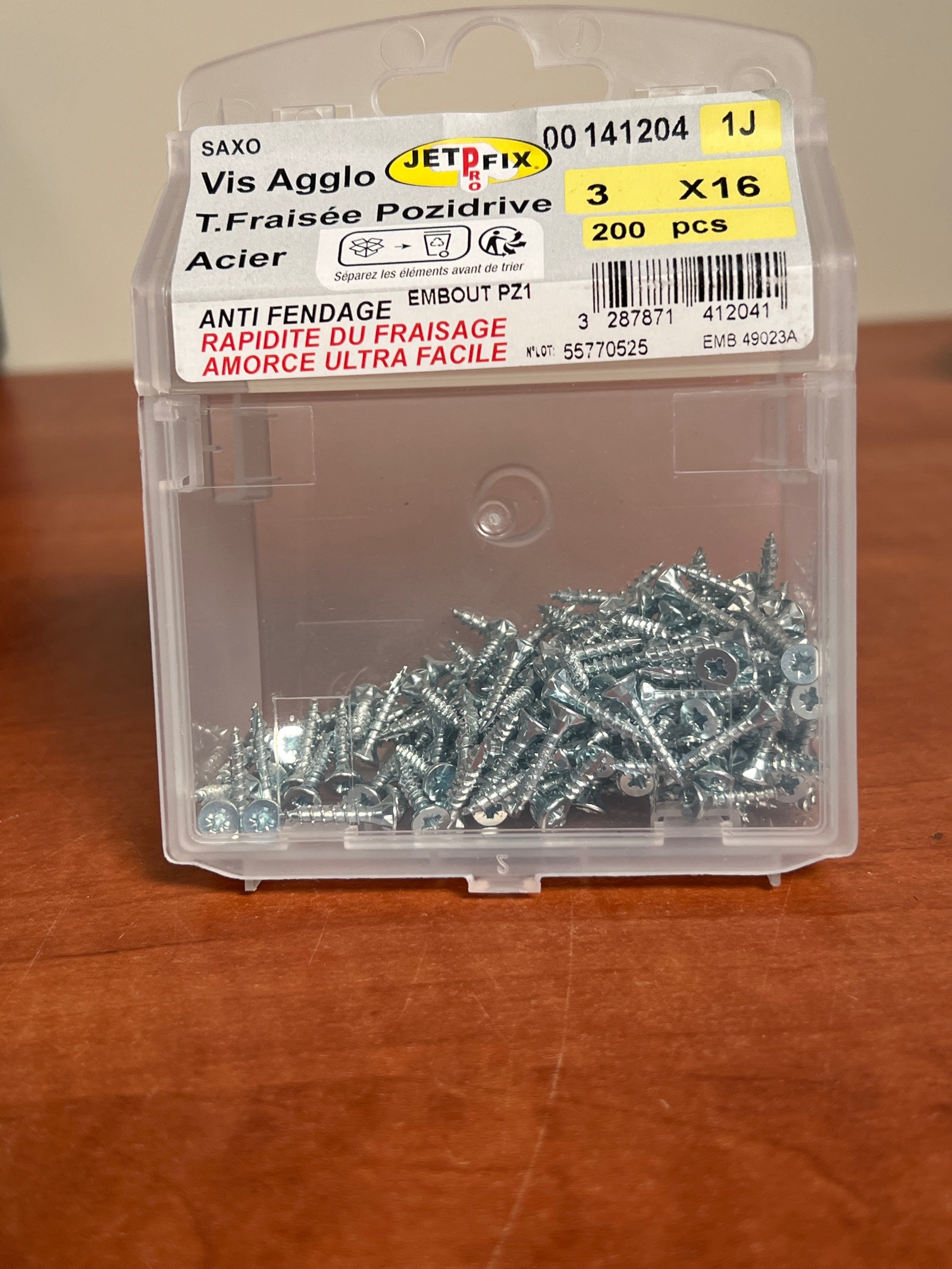 Jetfix Saxo vis aggloméré tête fraisée Pozidriv acier 3 x 16 mm (boîte)