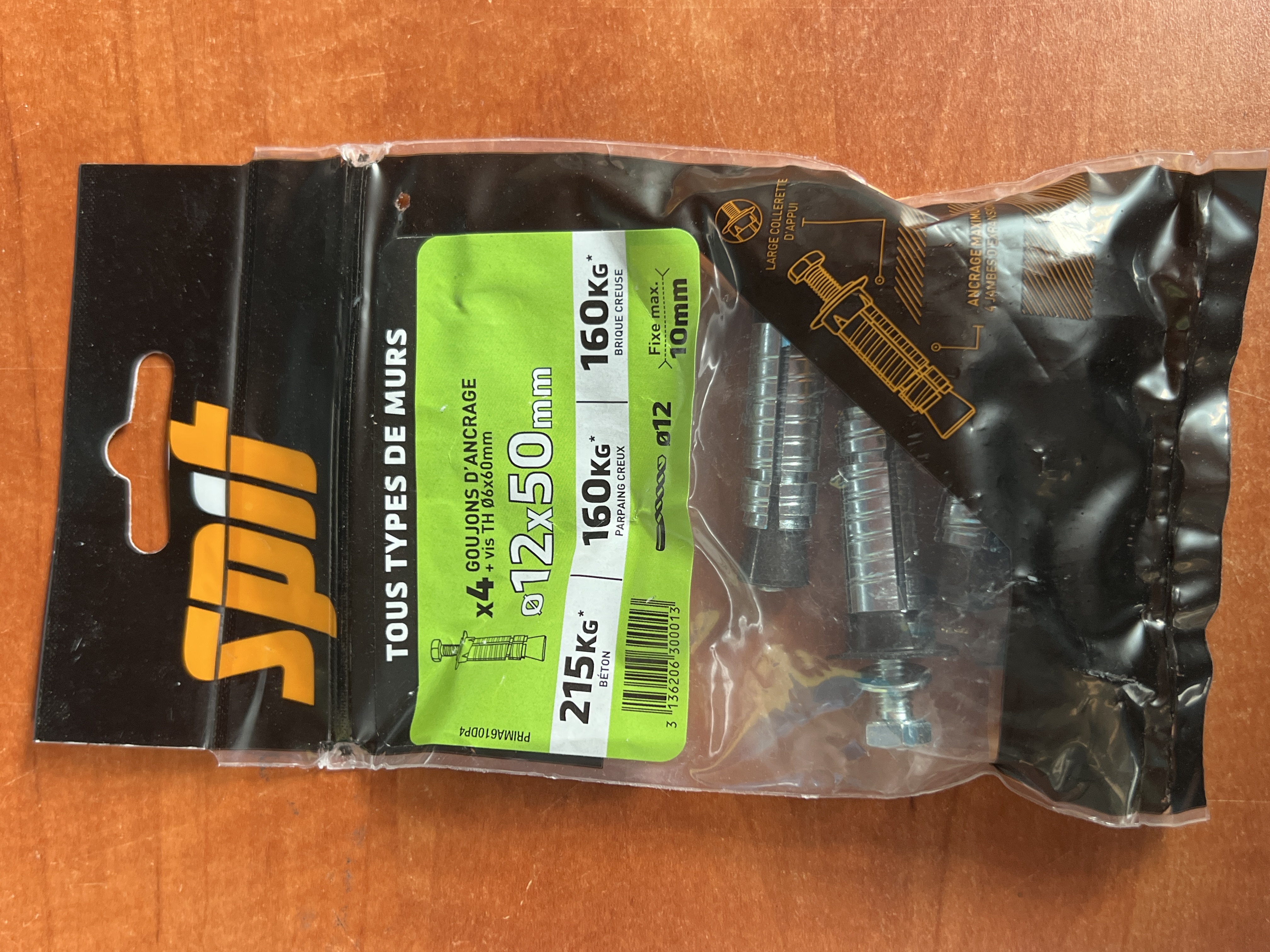 SPIT Prima lot de 4 goujons d’ancrage Ø12 x 50 mm