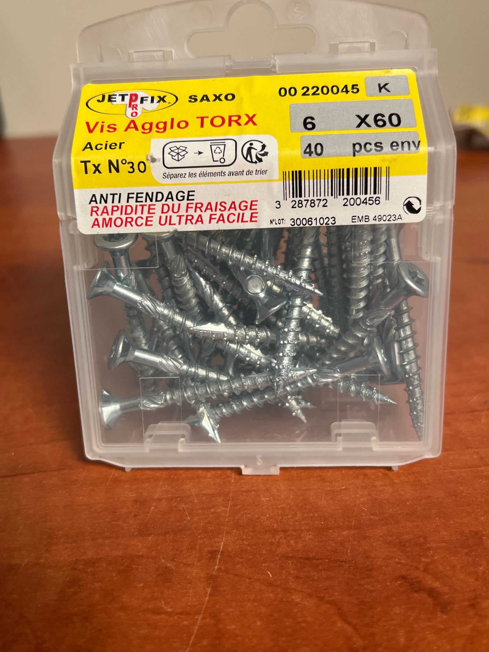 Jetfix Saxo vis agglo TORX 6 x 60 acier TX n°30 (boîte env. 40 pcs)