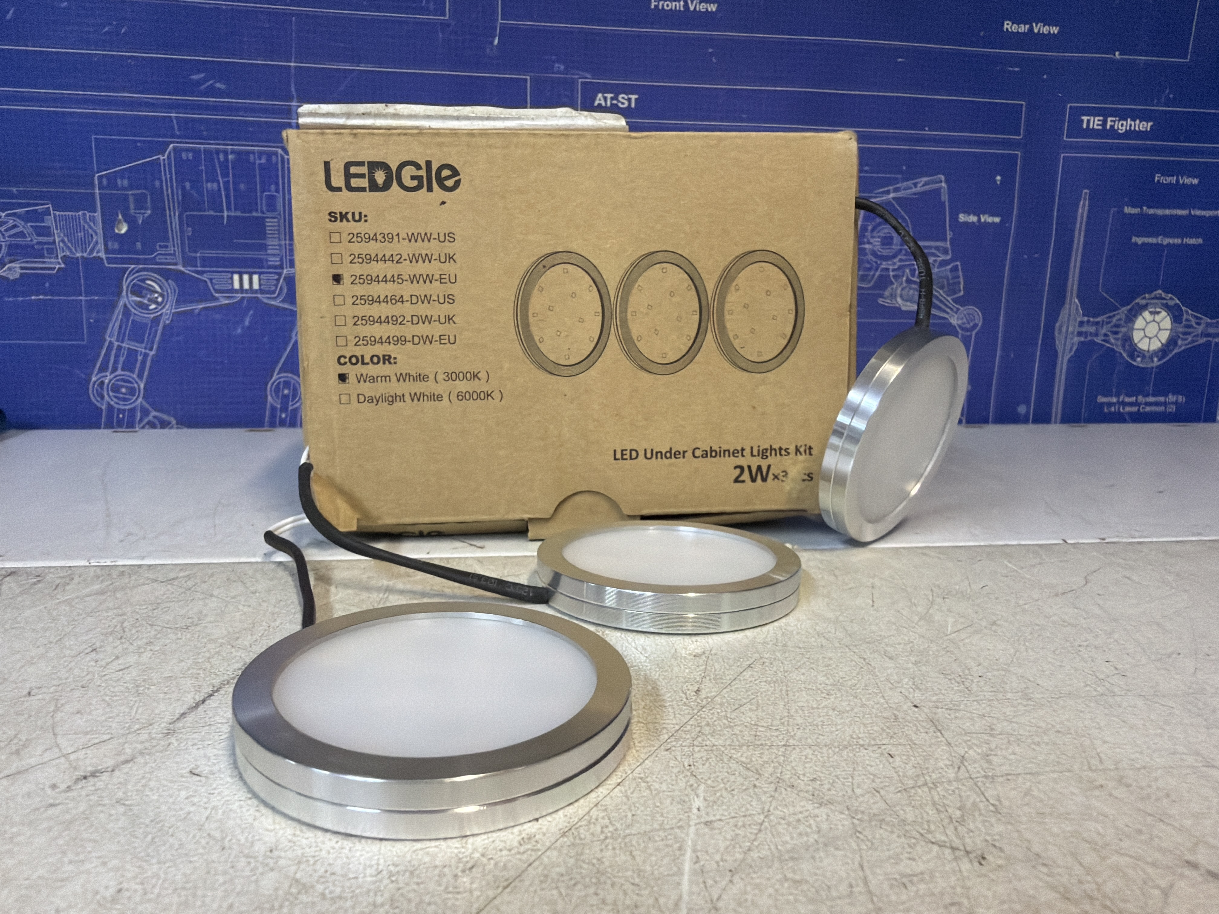 Kit 3 spots LED sous meuble LEDGLE 2W 3000K