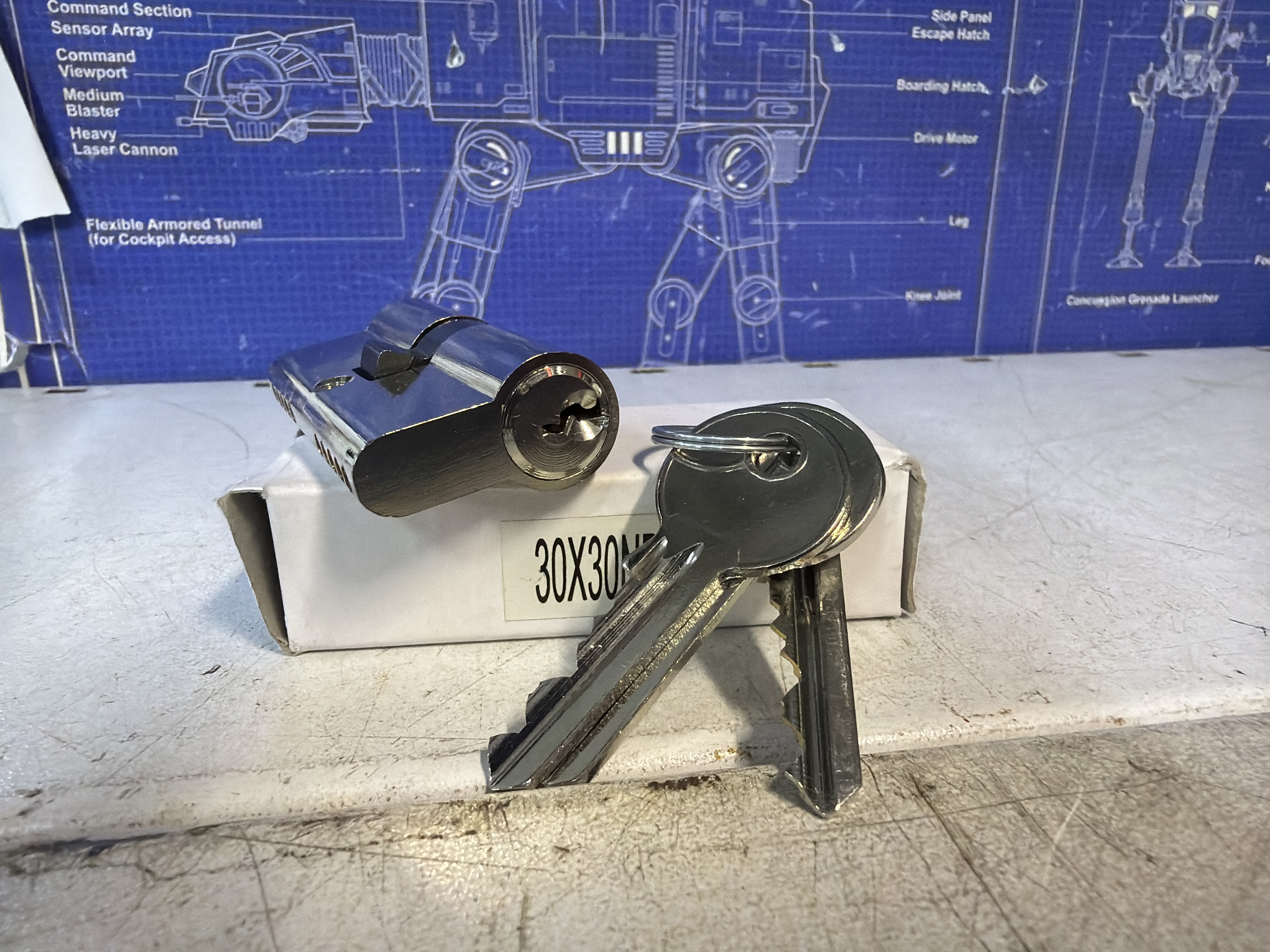 Barillet de serrure européen double 30x30 mm avec 3 clés