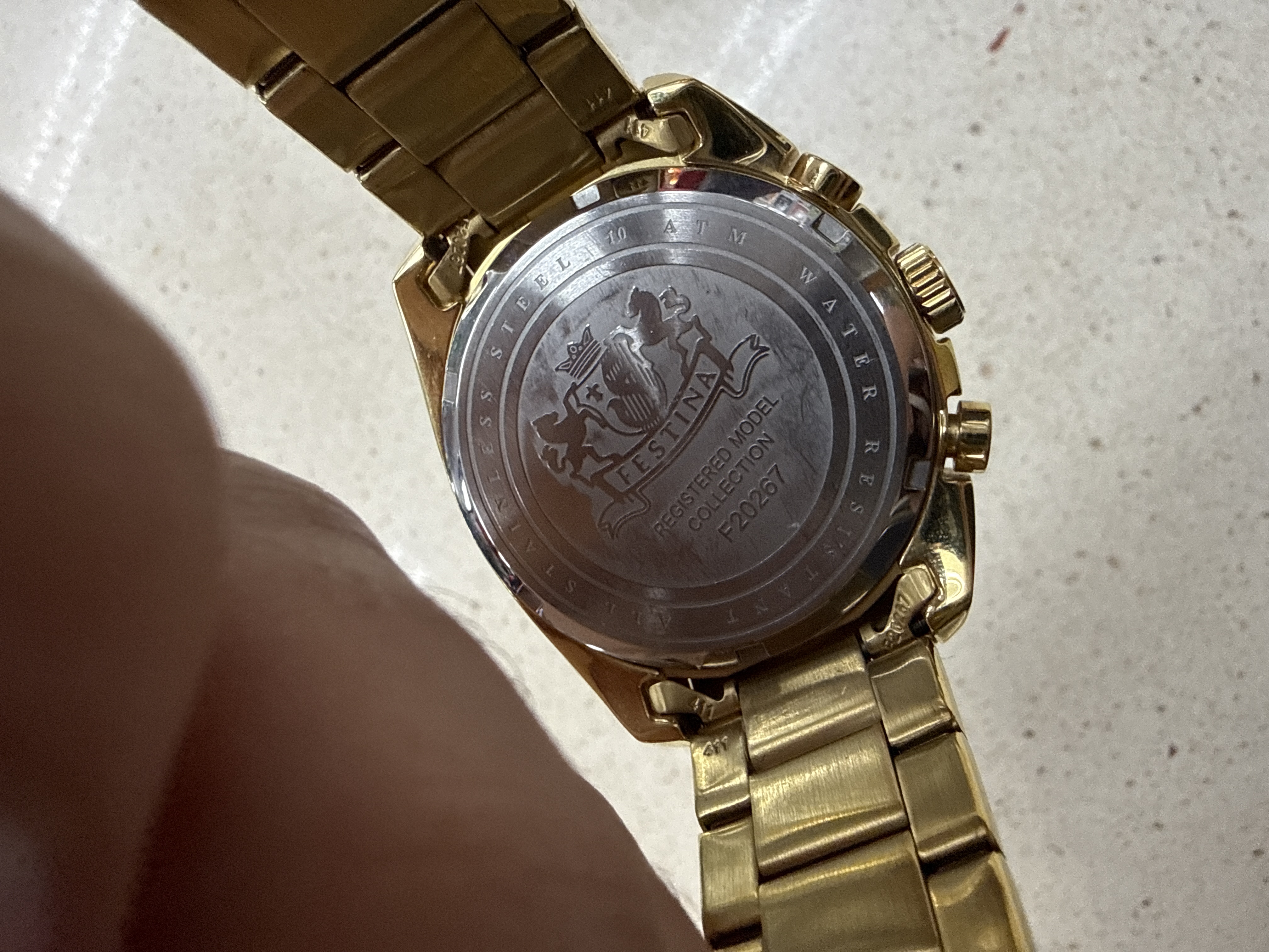 Montre Festina F20267/2 chronographe cadran bleu bracelet métal doré — photo 2