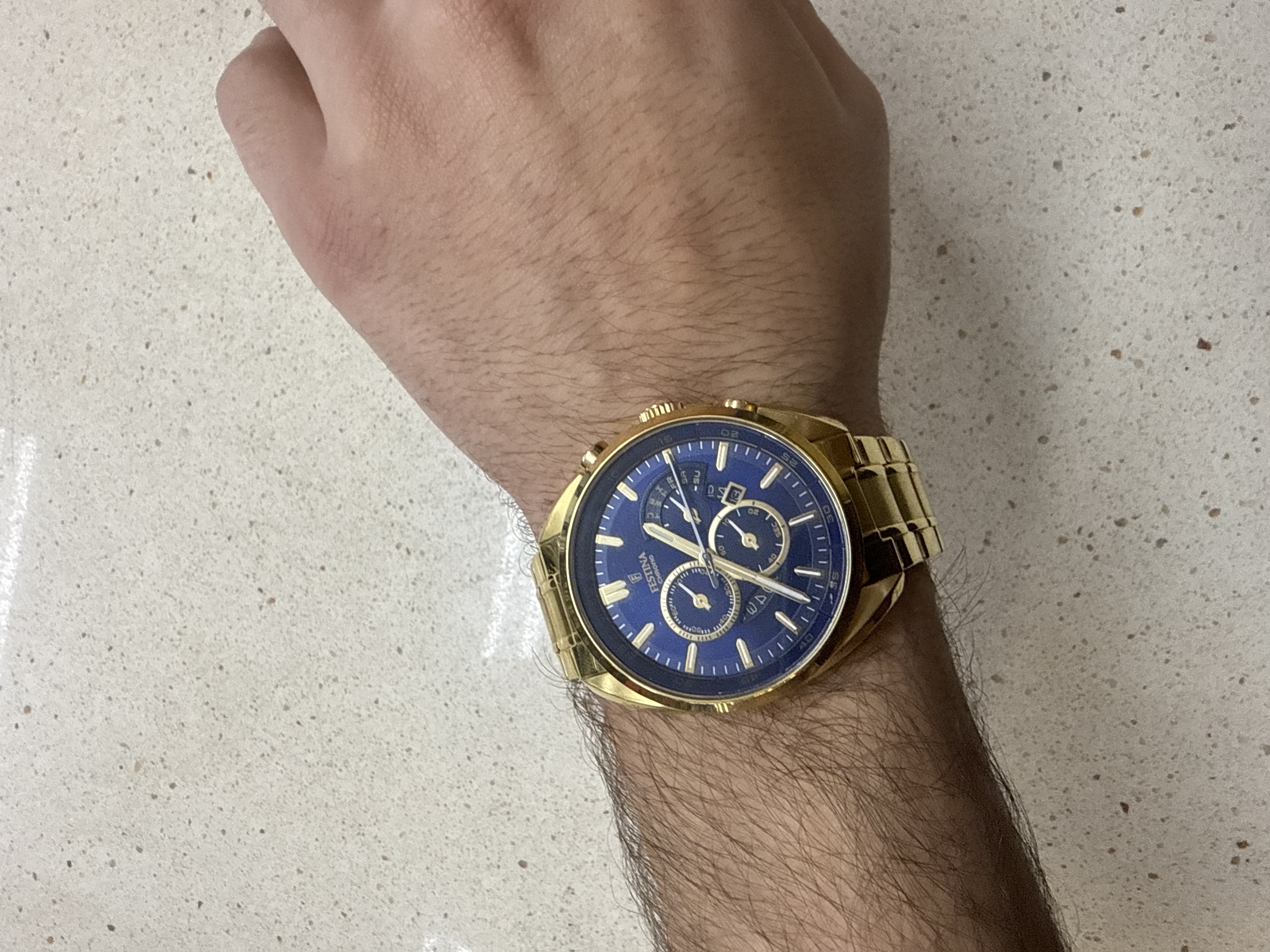 Montre Festina F20267/2 chronographe cadran bleu bracelet métal doré — photo 3