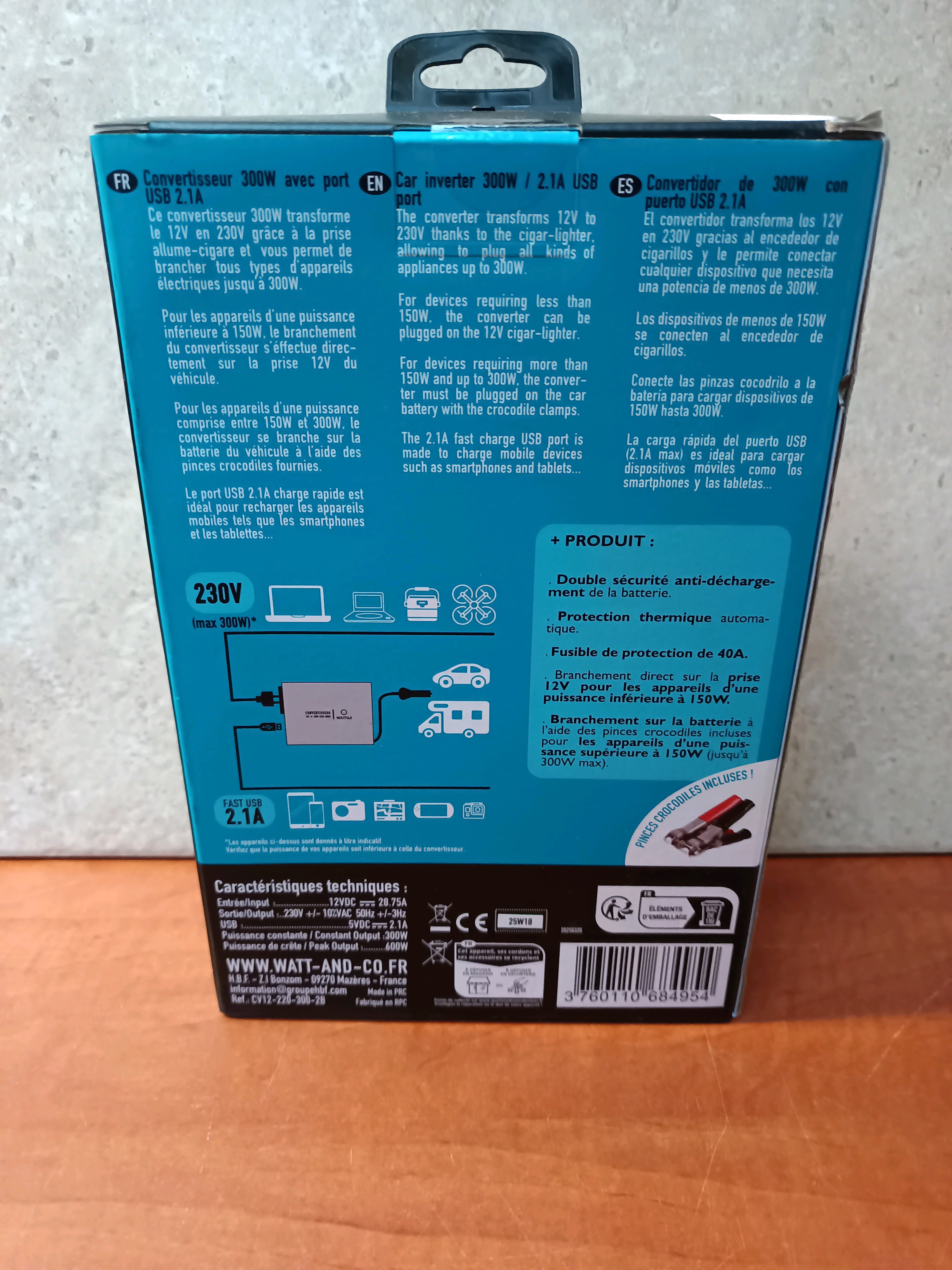WATT&CO Convertisseur 12V vers 230V 300W avec USB 2.1A — photo 2