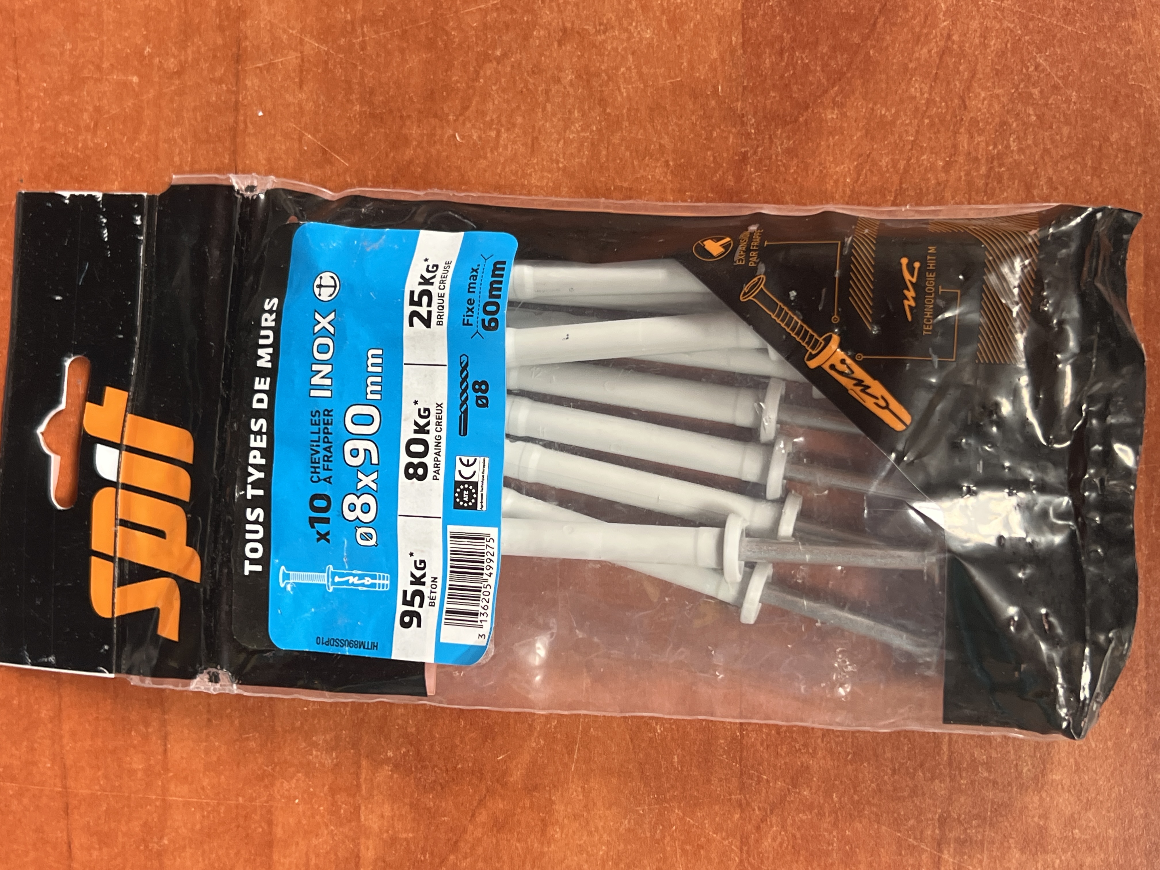 Lot de 10 chevilles à frapper inox Spit 8 x 90 mm