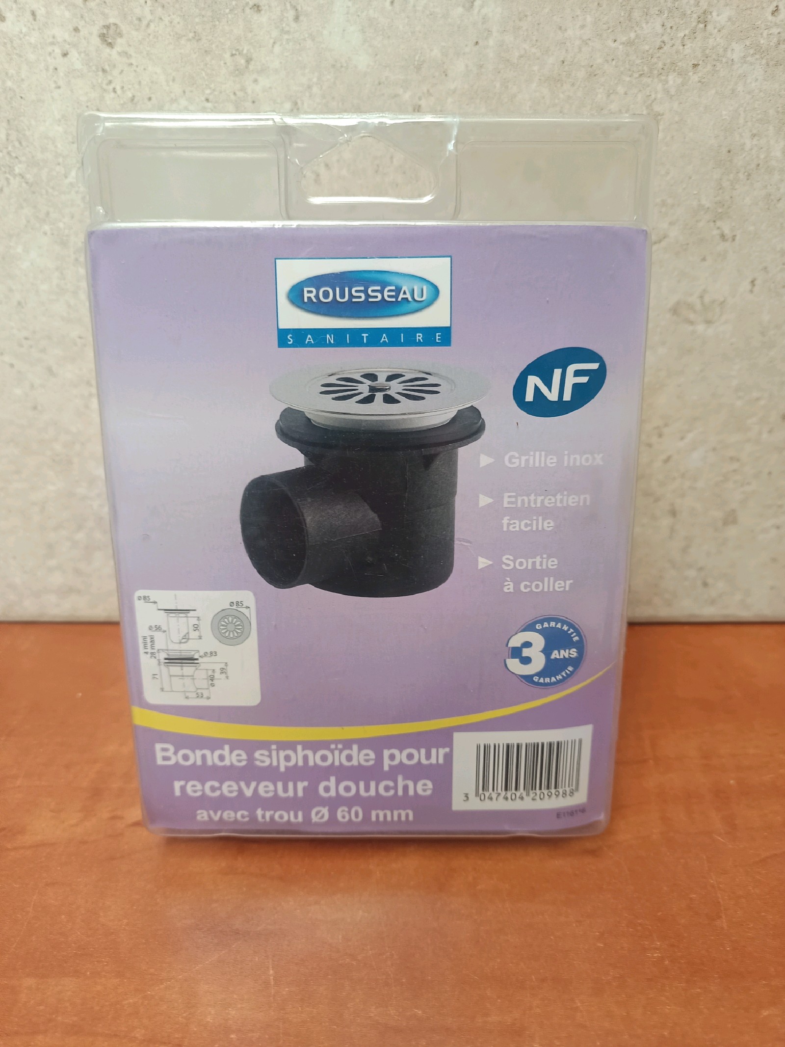 Rousseau Sanitaire Bonde siphoïde pour receveur de douche Ø 60 mm