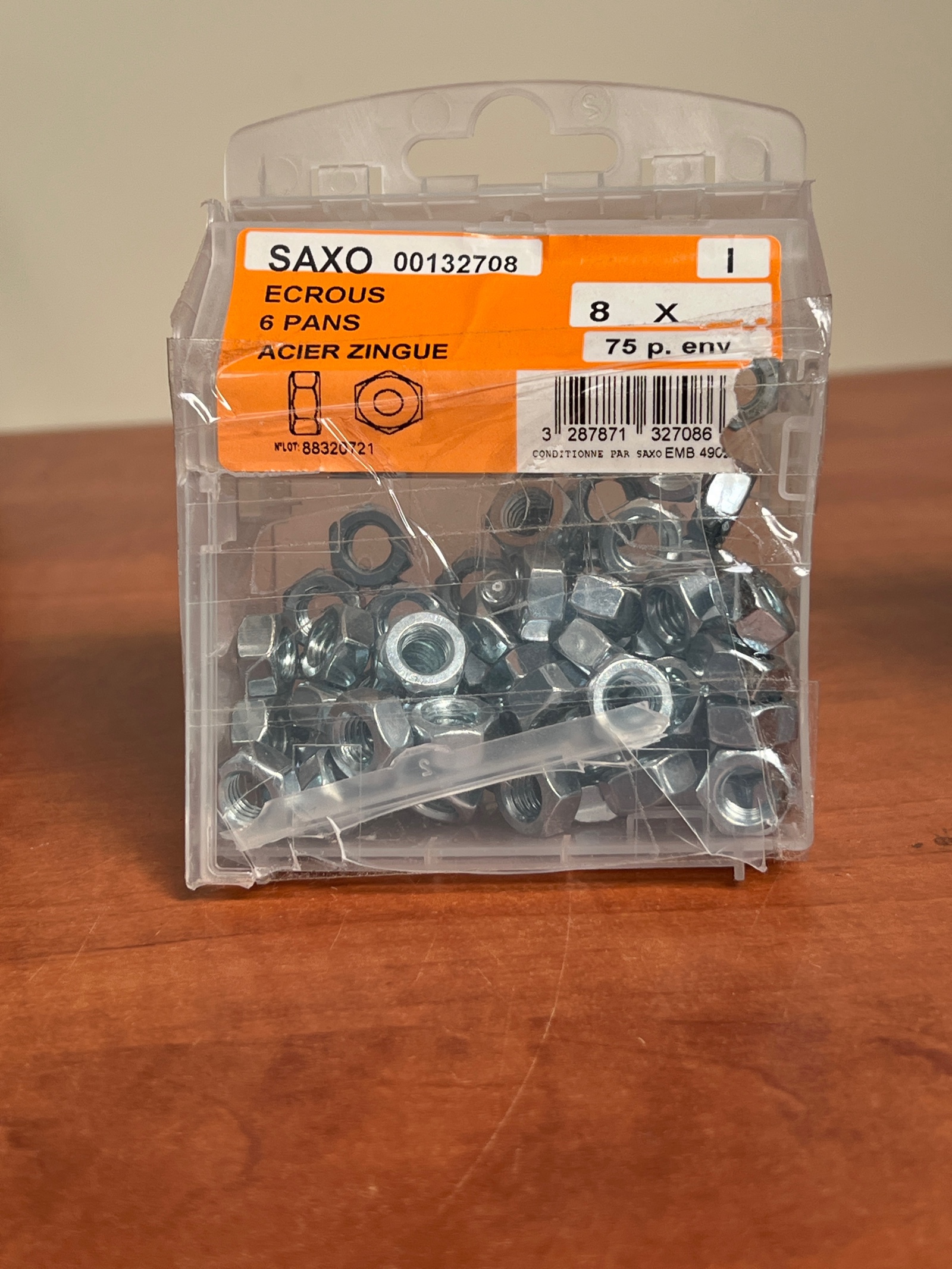 SAXO 00132708 Écrous 6 pans acier zingué 8 X (boîte)