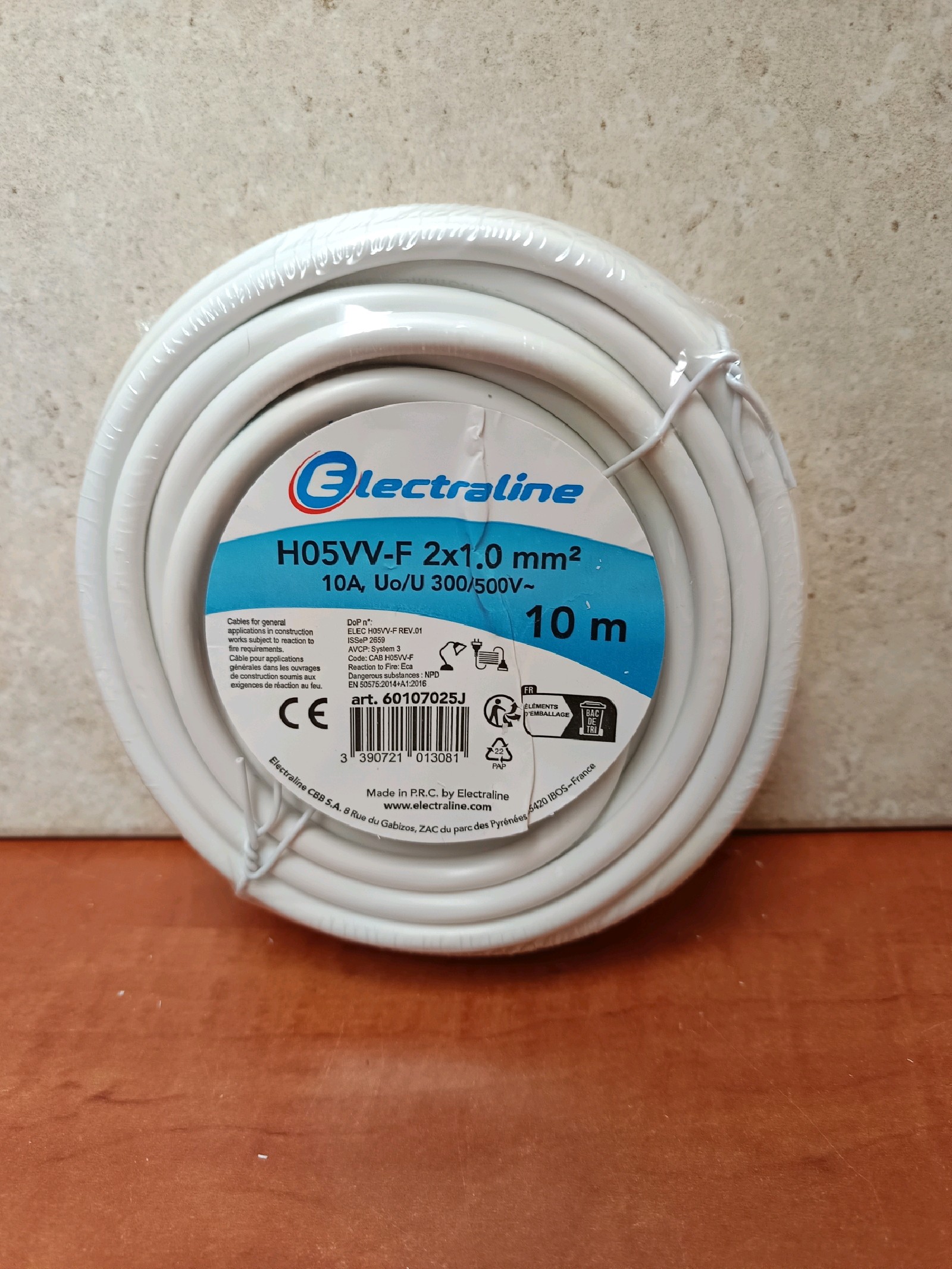 Câble électrique Electraline H05VV-F 2x1.0 mm² - 10 m