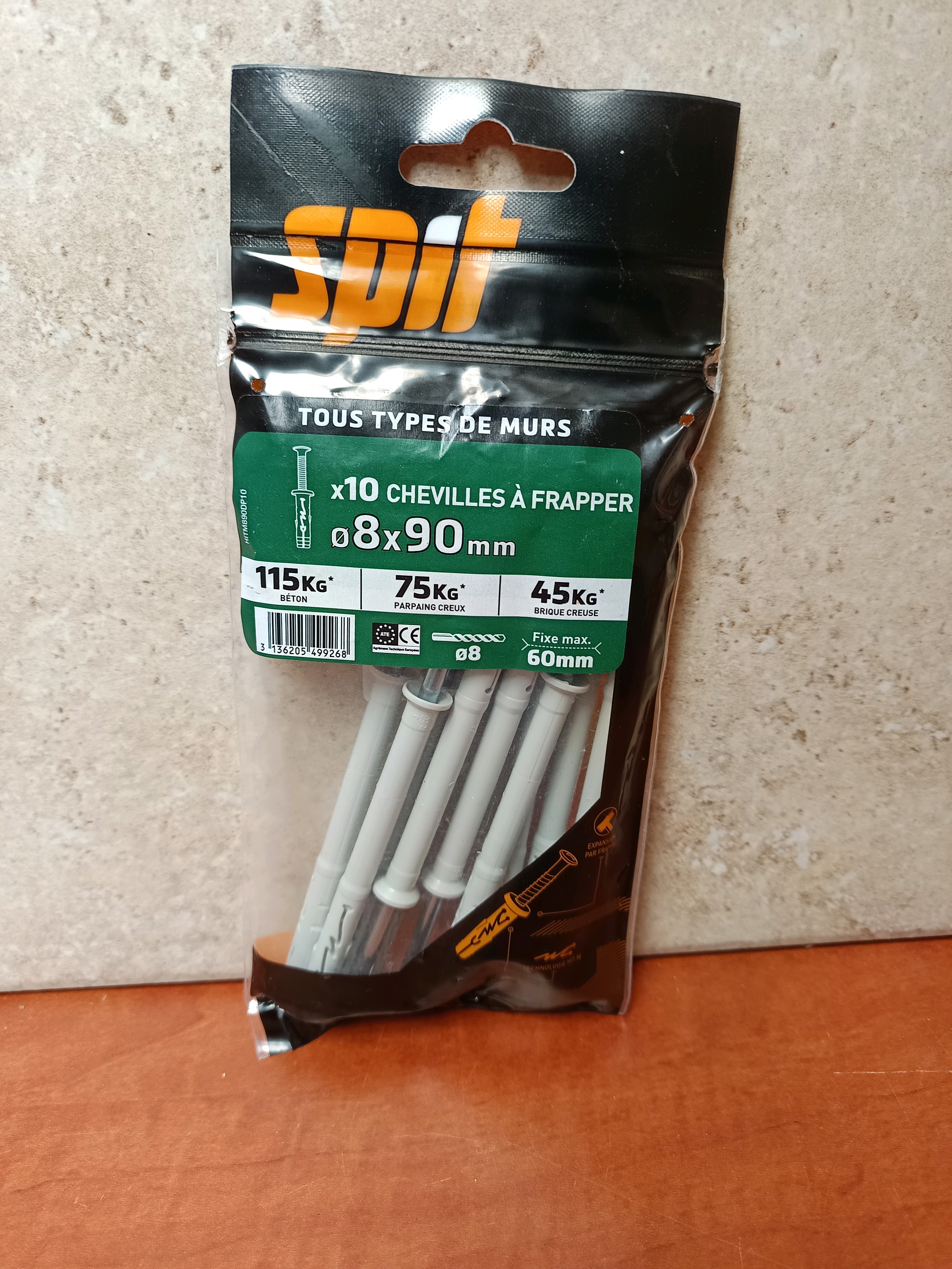 Spit x10 chevilles à frapper Ø8 x 90 mm