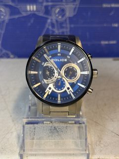 Montre Police 15523J, cadran bleu, bracelet métal