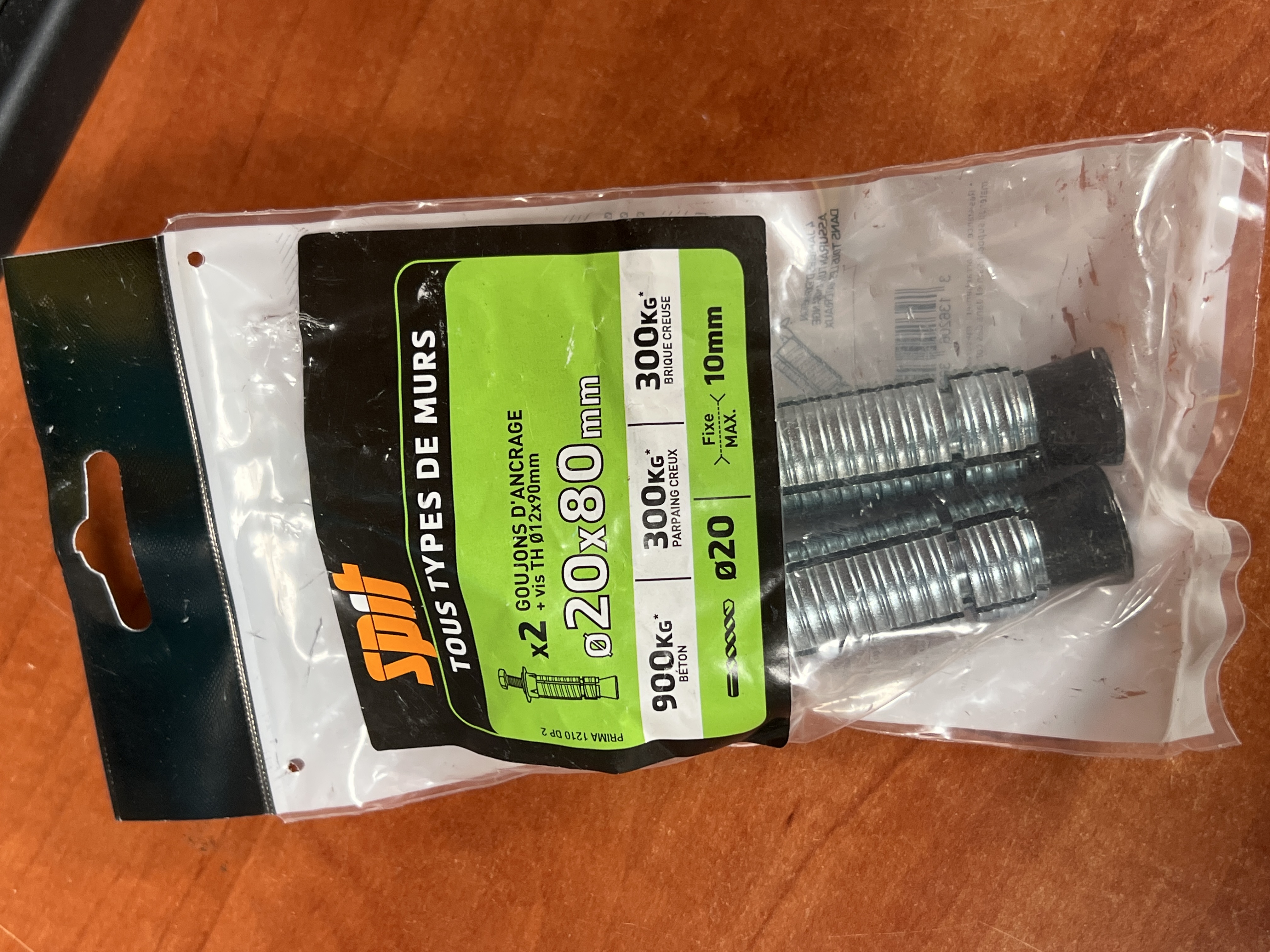 Lot de 2 goujons d'ancrage Spit Ø20 x 80 mm