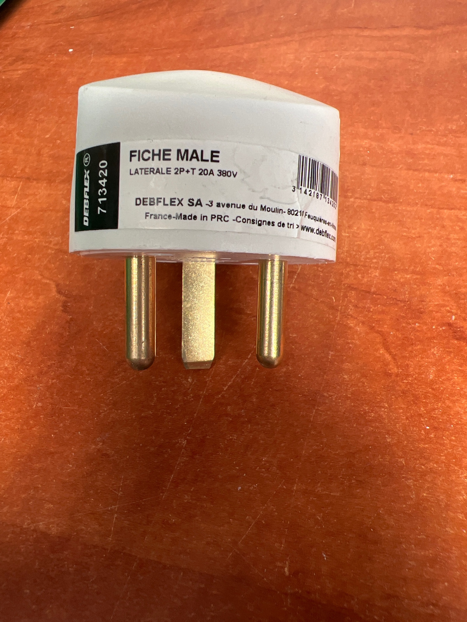 Debflex fiche mâle latérale 2P+T 20A 380V