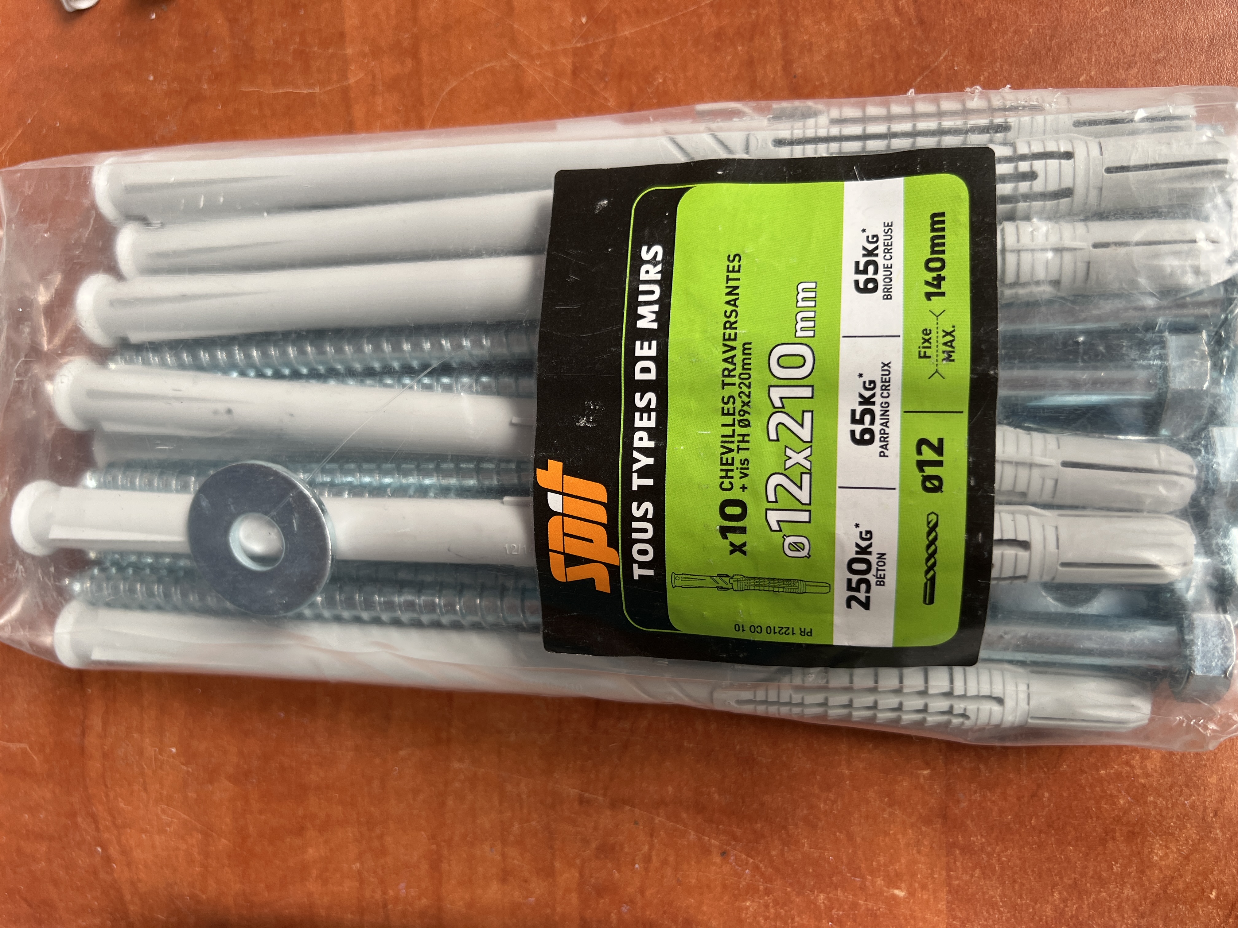 SPIT lot de 10 chevilles traversantes Ø12 x 210 mm avec vis TH