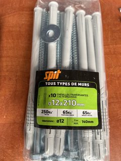 SPIT lot de 10 chevilles traversantes Ø12 x 210 mm avec vis TH