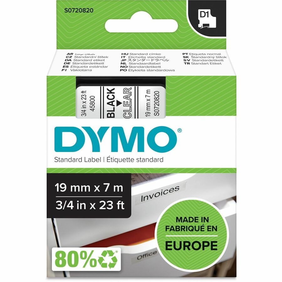 Ruban Dymo D1 S0720820 noir sur transparent 19 mm x 7 m