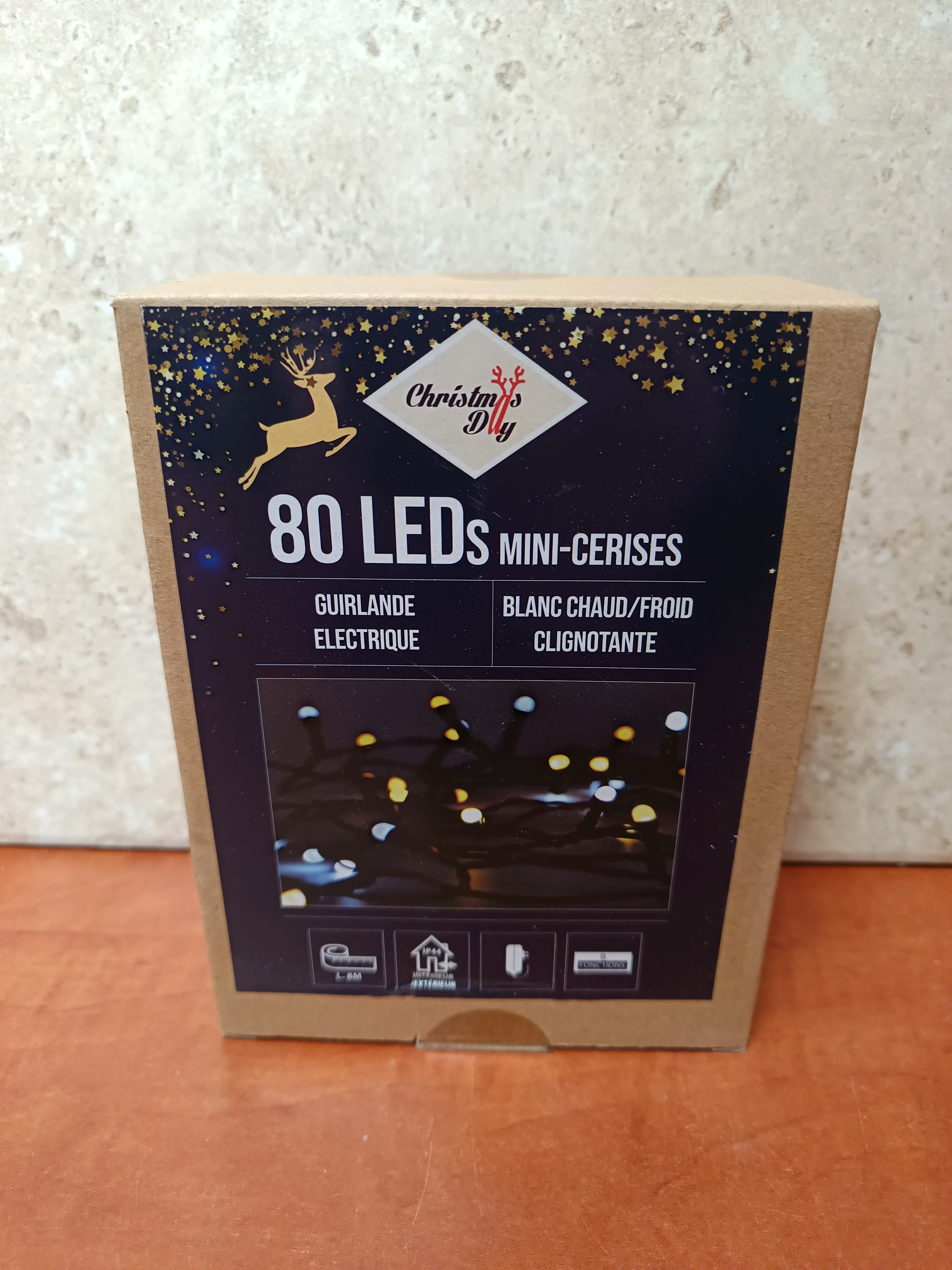 Christmas DIY 80 LEDs Mini-Cerises – guirlande électrique blanc chaud/froid clignotante