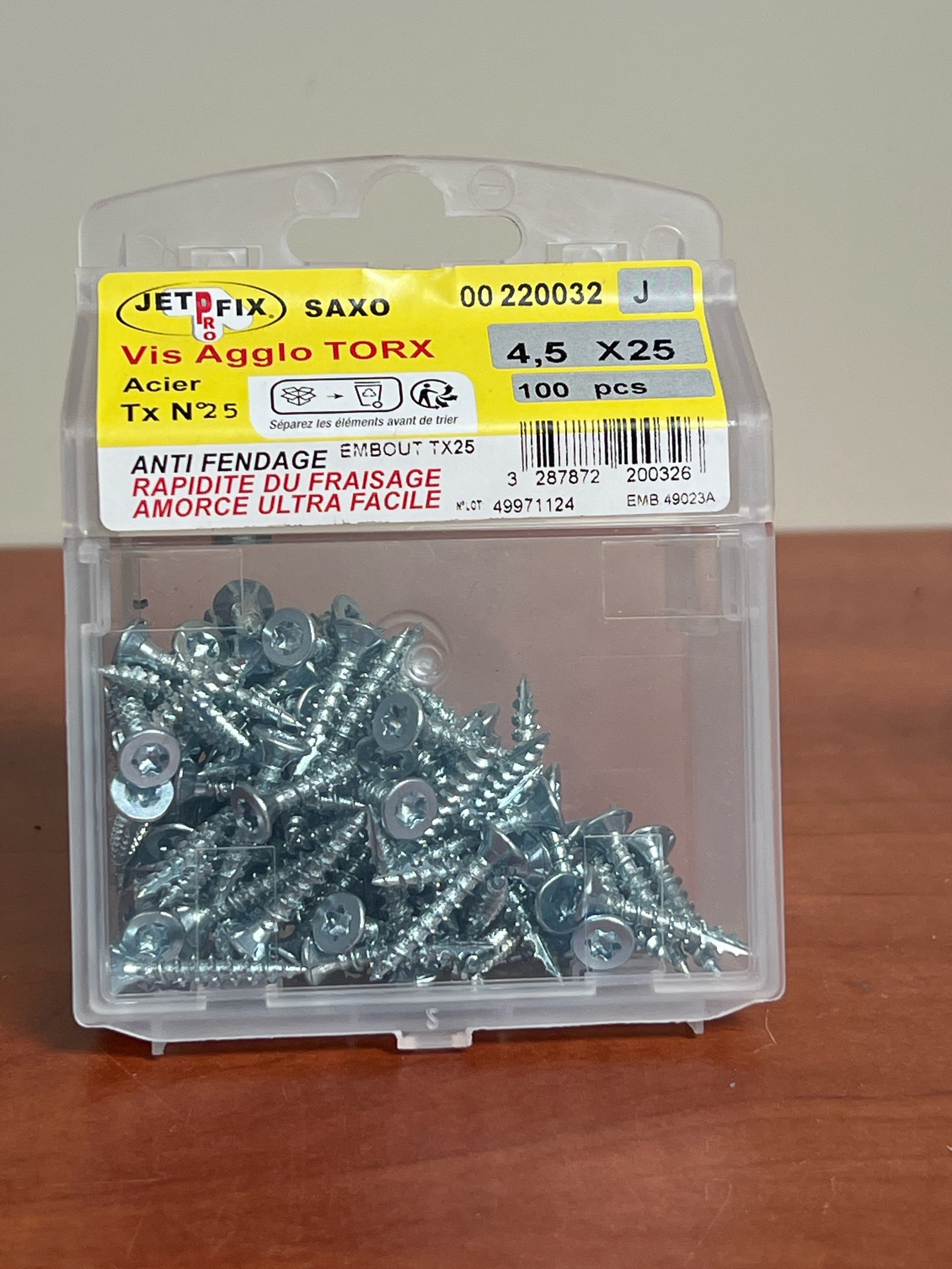 SAXO Vis Agglo TORX 4.5 x 25 mm Acier TX25 - Boîte 100 pcs