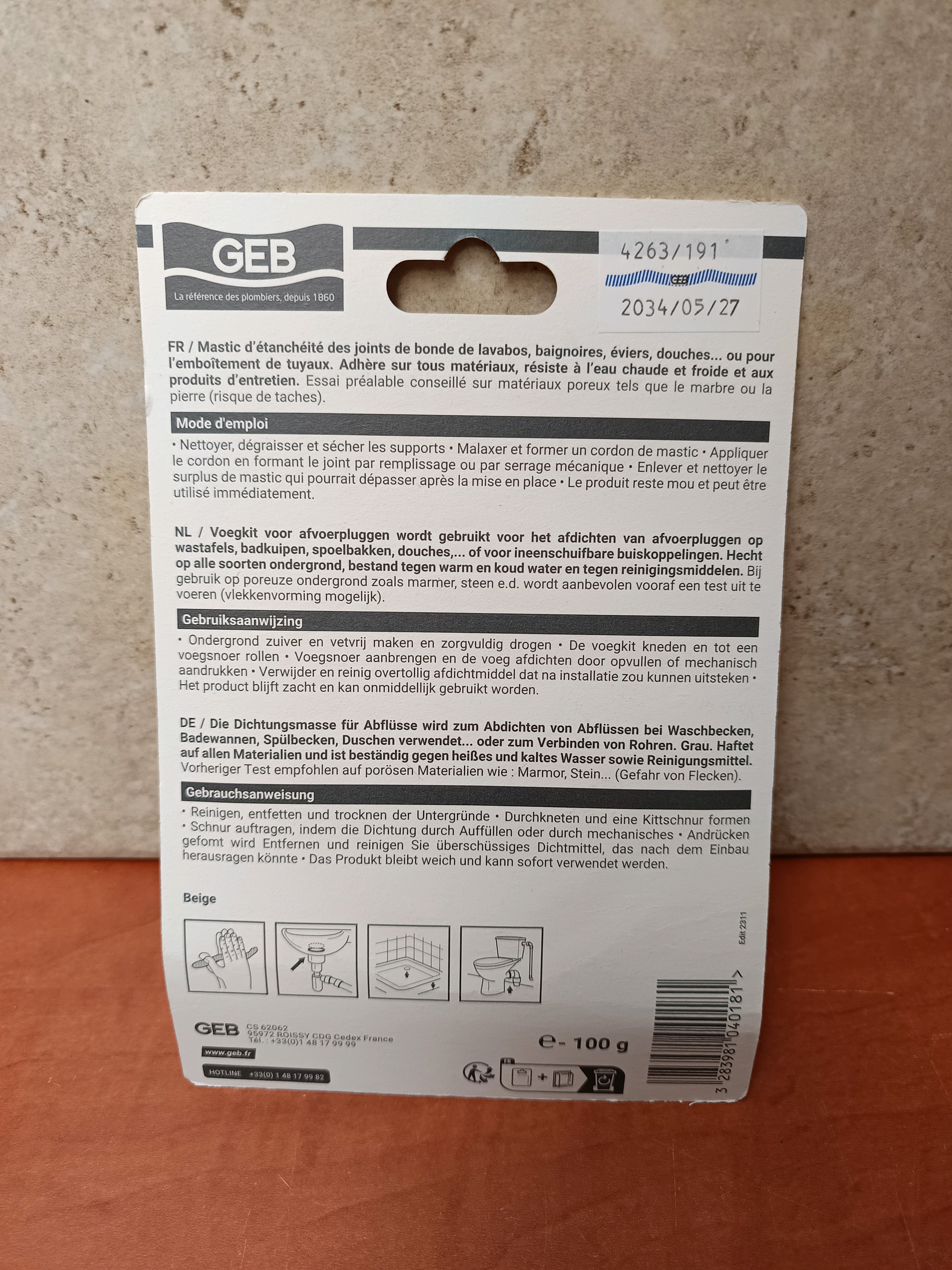 GEB Mastic pour bonde 100 g - Beige — photo 2